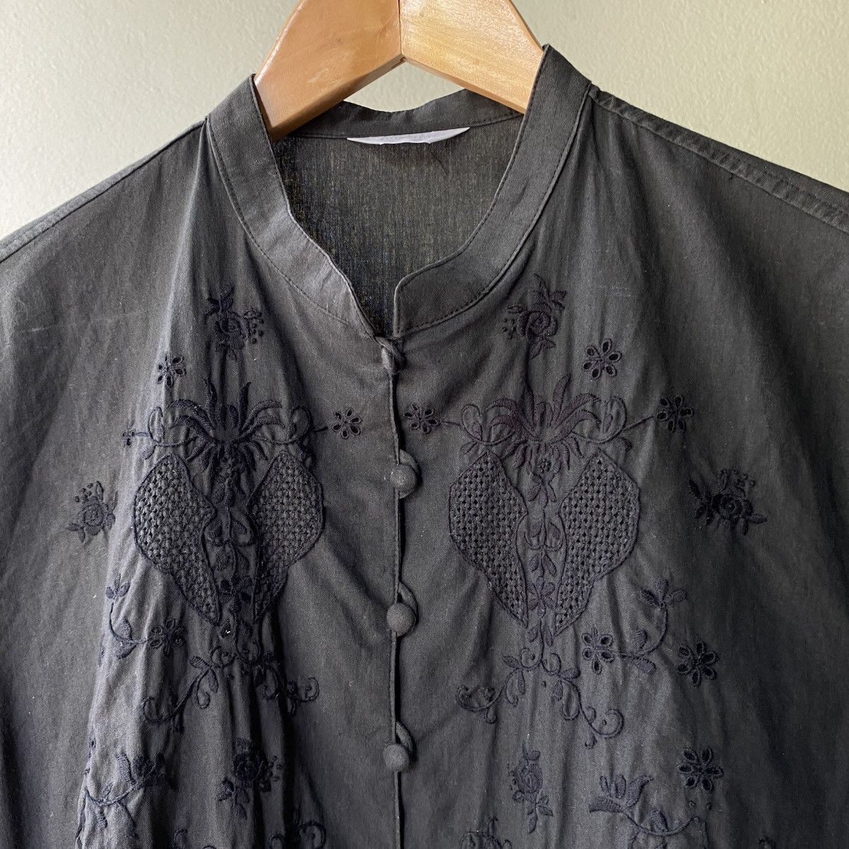 Japanese Brand POWDER Black Mandarin Collar Shirt Size L / US 10 / IT 46 - 10 Thumbnail