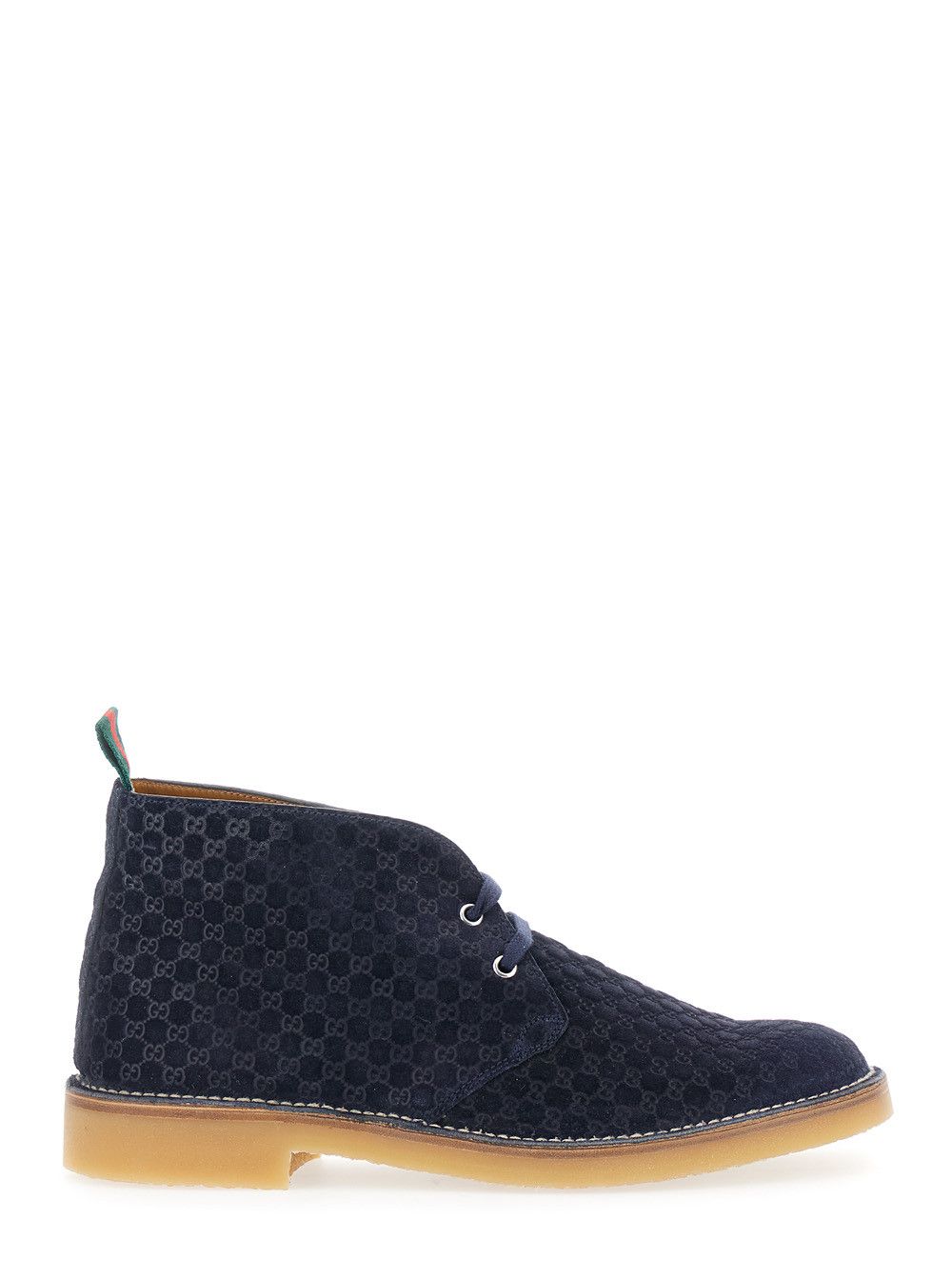 Gucci Blue Ankle Boots with Web Detail on the Heel and Low Heel in GG Suede Man Size US 11 / EU 44 - 1 Thumbnail