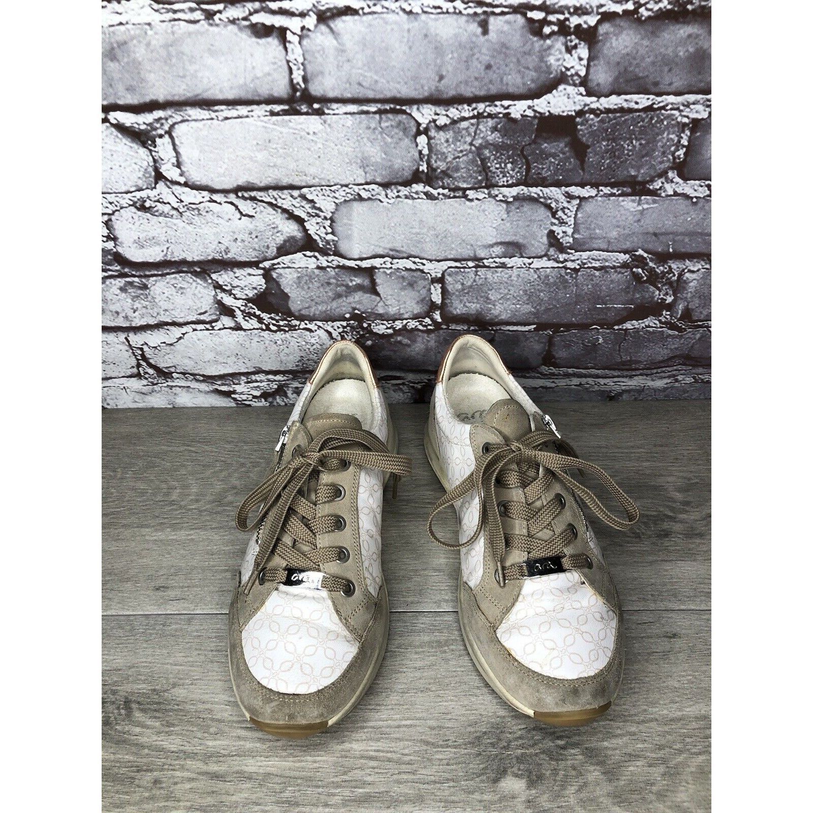 Other Ara Osaka White Leather Grey Suede Lace Up Sand Sneakers Wom Size US 7.5 / IT 37.5 - 20 Thumbnail