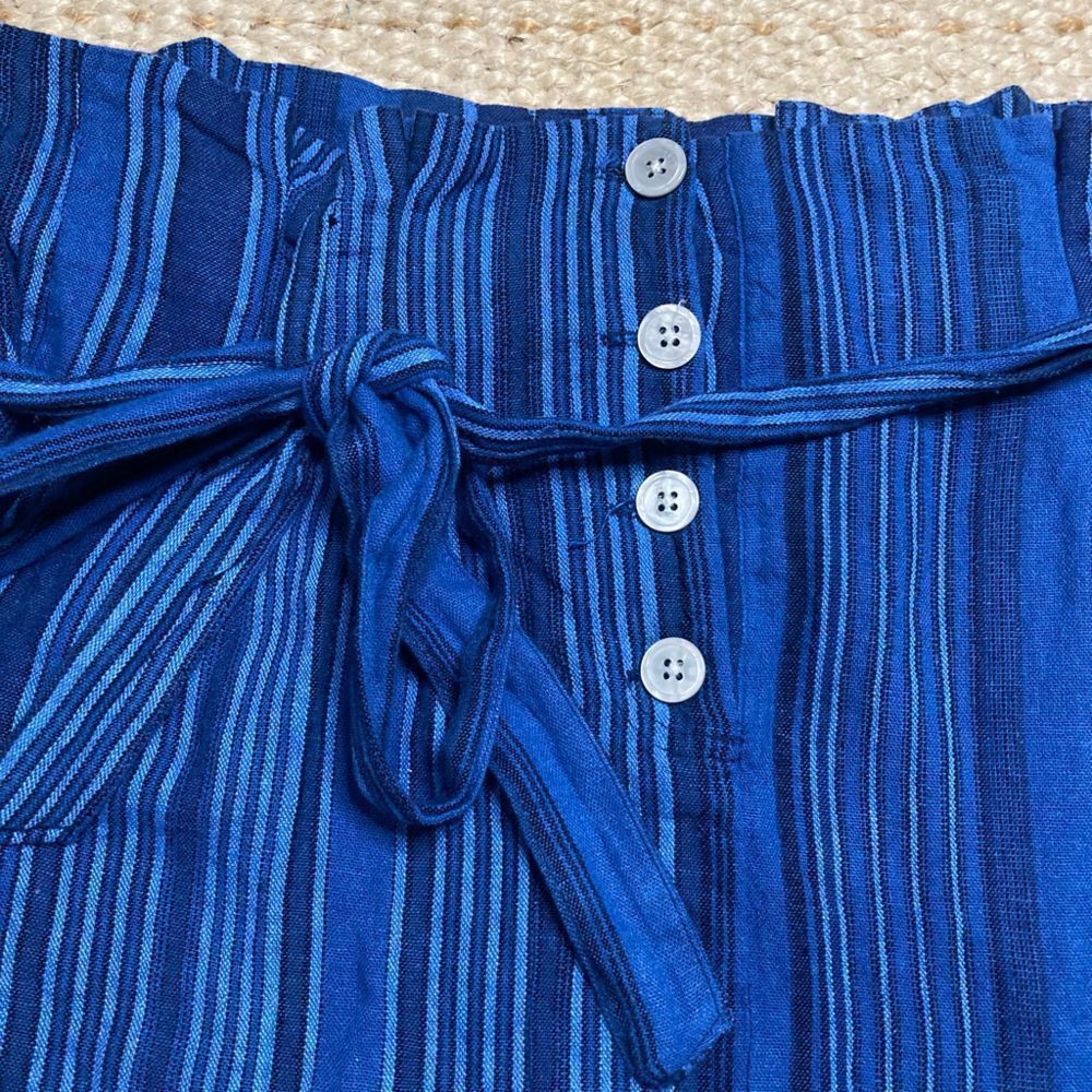 Indigo Indigo Rein, Linen Blend Striped Mini Skirt, Belted Tie, Jun Size 36" / US 14 / IT 50 - 5 Thumbnail