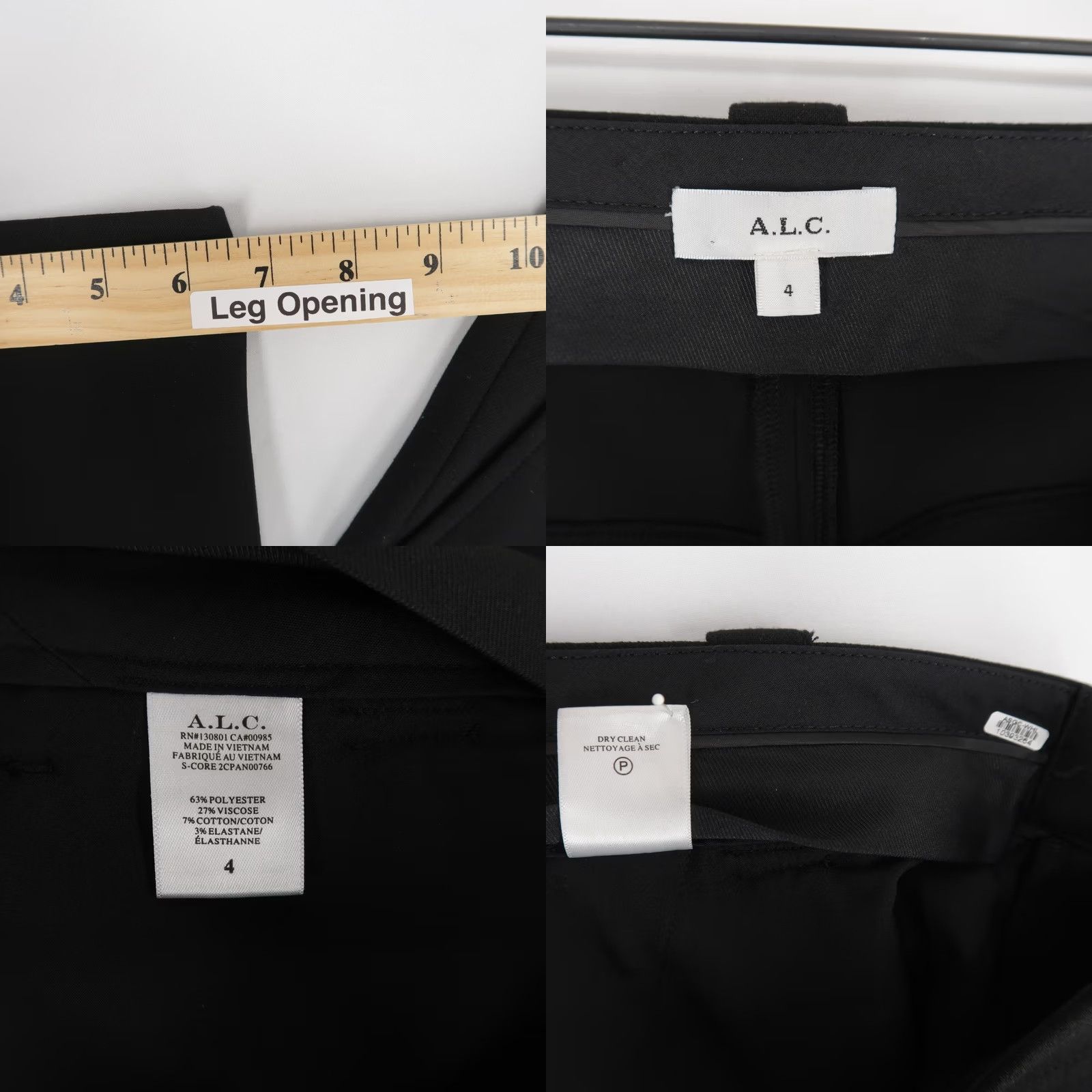 Vintage A.L.C. Pants Womens 4 Black Tailored Office Wear Stretch Flat Front Size 27" / US 4 / IT 40 - 8 Thumbnail