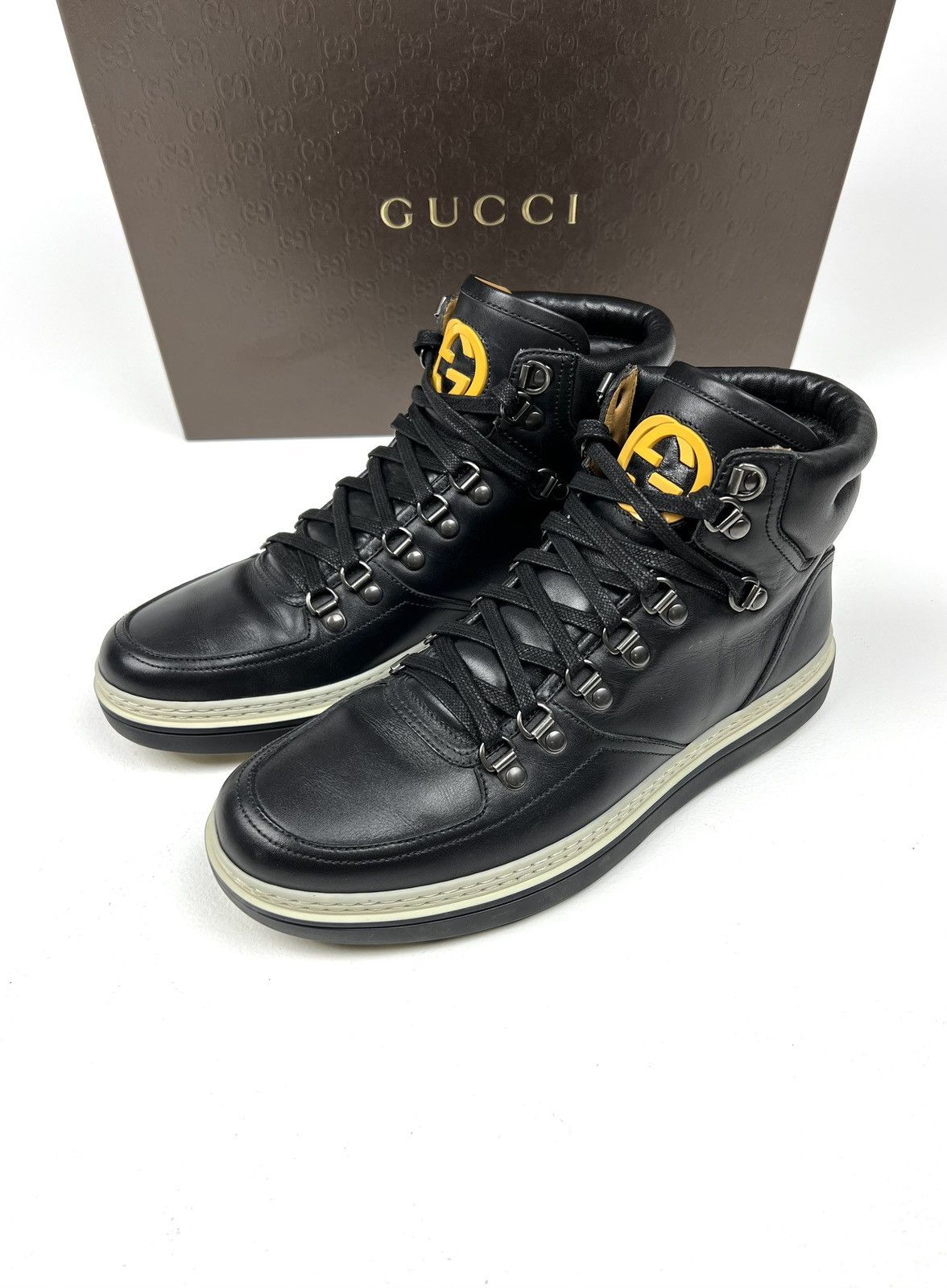 Gucci GUCCI Boots Leather Shoes GG Interlocking Logo Black Men’s Size US 6.5 / EU 39-40 - 1 Thumbnail