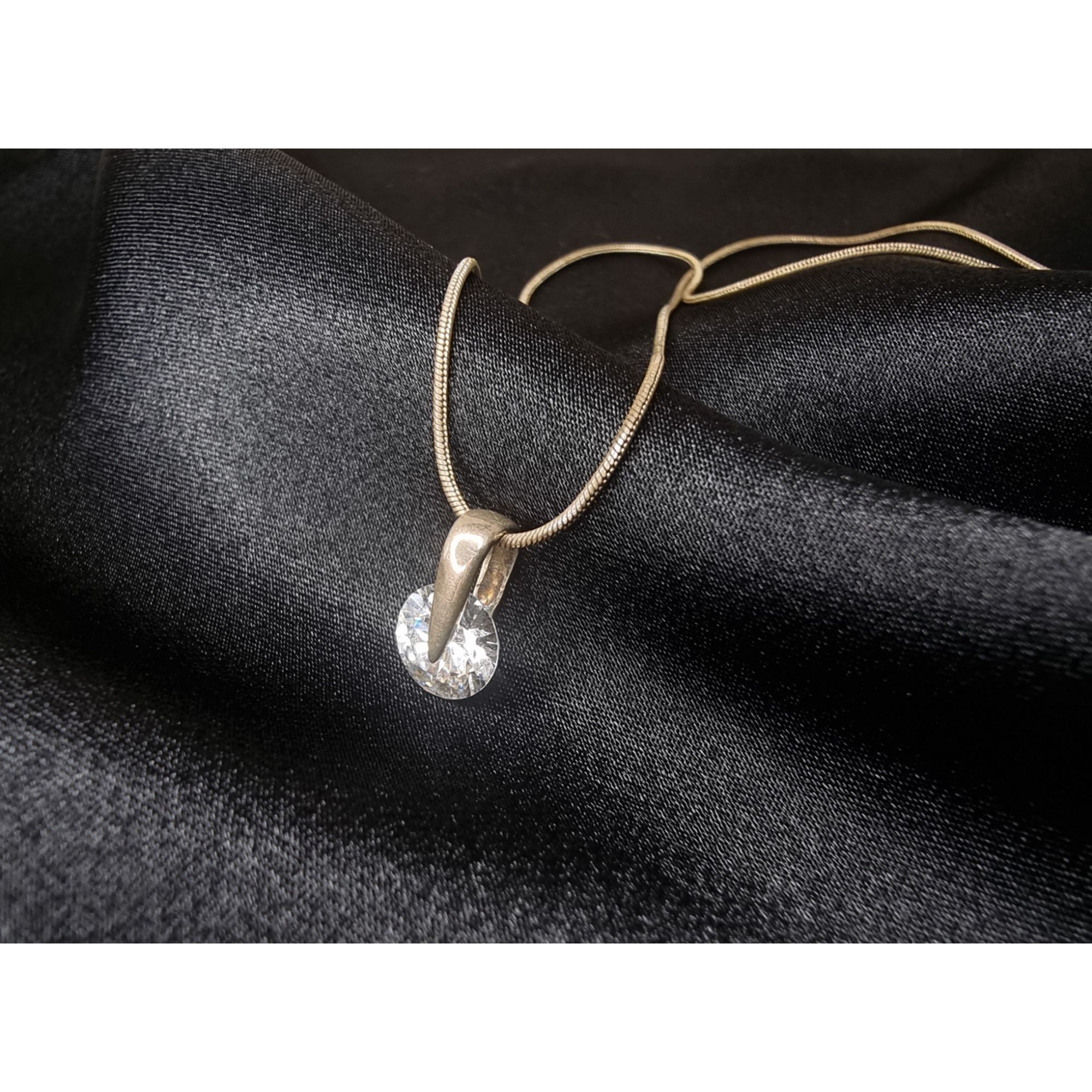 Vintage Vintage Sterling Silver Crystal Pendant Necklace With Snake Size ONE SIZE - 3 Thumbnail