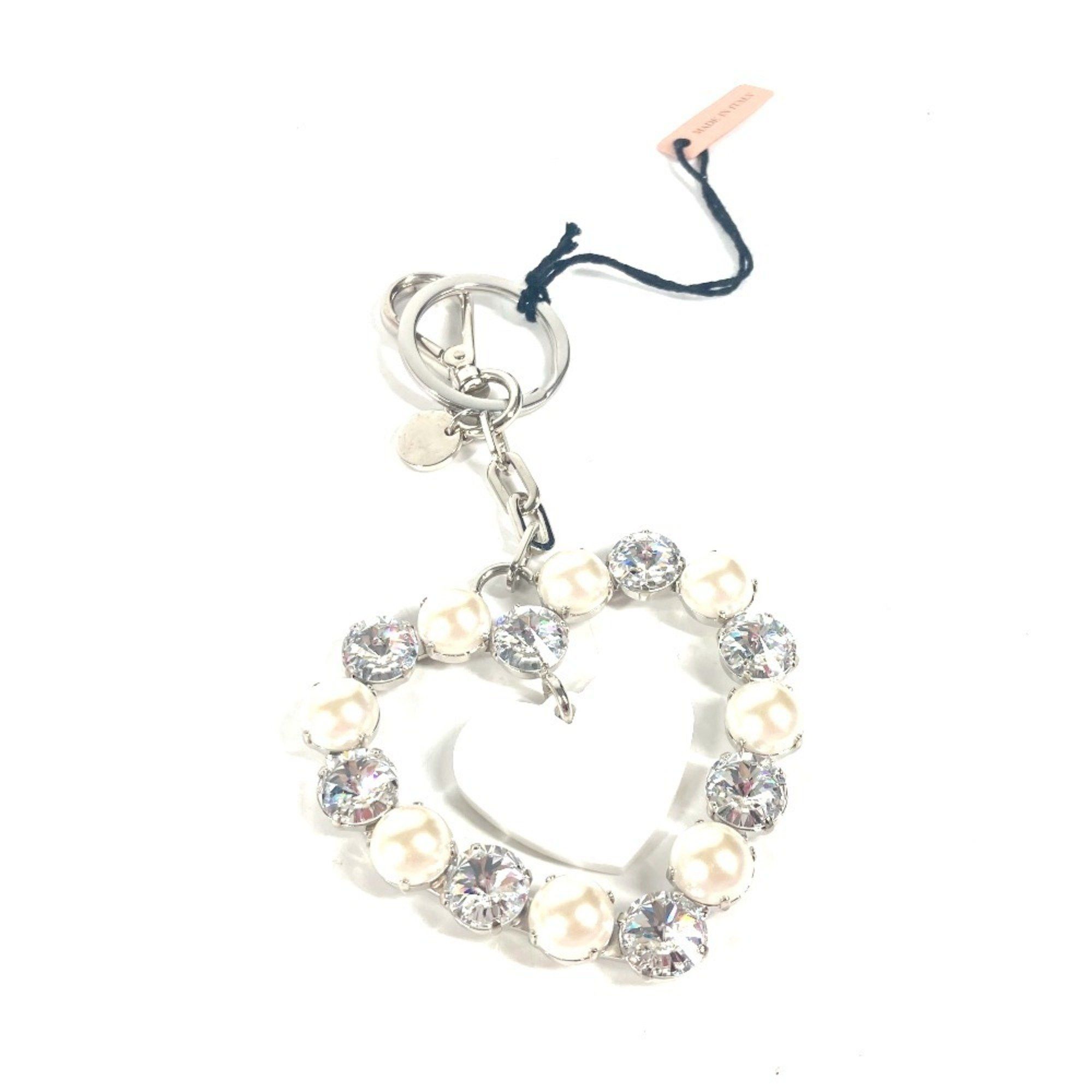Miu Miu MIU Miu Rhinestone Heart Bag Charm Keychain Metal Women's Silver Size ONE SIZE - 1 Thumbnail
