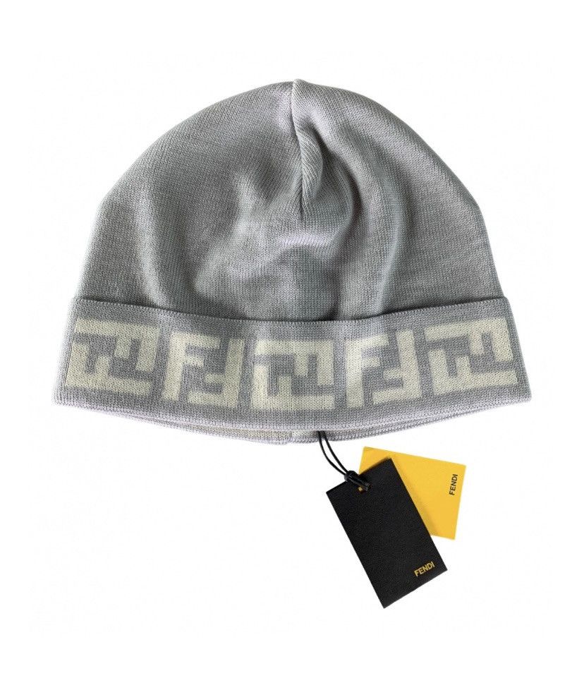 Fendi Fendi 🇮🇹 Pearl Grey Wool FF brim ribb knit Beanie unisex NEW Size ONE SIZE - 3 Thumbnail