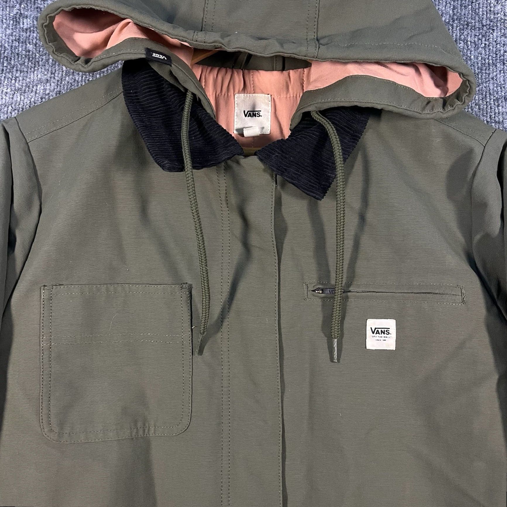 Vans VANS Women’s Drill Chore Long Coat Corduroy Collar Hooded Jacket M Green Jacket Women Military Oxford Long Hooded Corduroy Long Coat Size M / US 6-8 / IT 42-44 - 2 Thumbnail