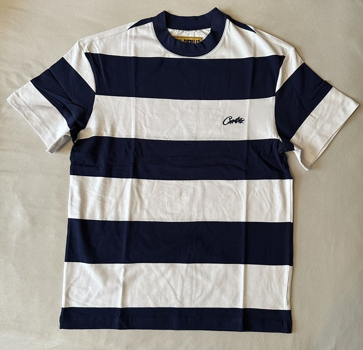 image of Corteiz Striped Tee in Navy, Men's (Size Small)