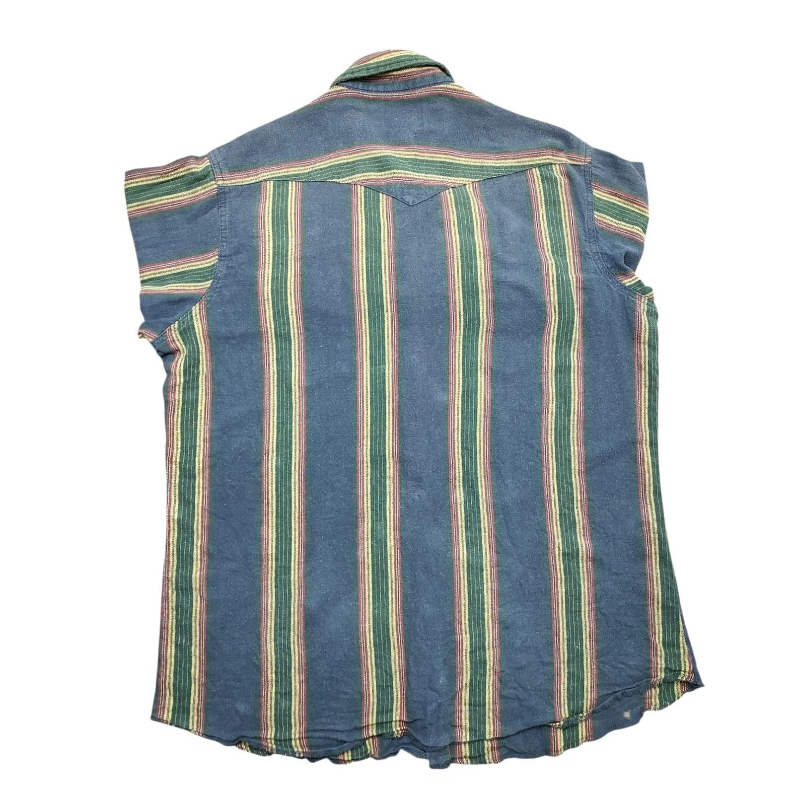 Wrangler VINTAGE Wrangler Blue Western Cowboy Striped Flannel Shirt Mens XL Pearl Snaps Shirt Size US XL / EU 56 / 4 - 3 Thumbnail
