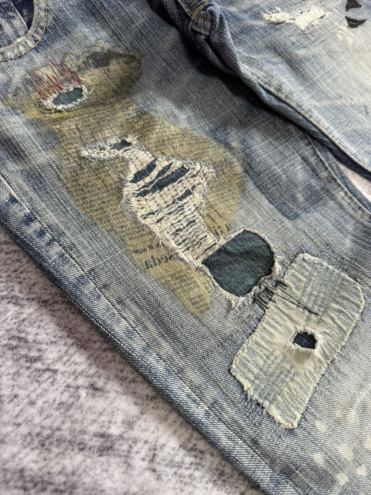 Hysteric Glamour × Japanese Brand Antgauge Japan Boro Distressed Newspaper Patch Jeans Size US 30 / EU 46 - 5 Thumbnail