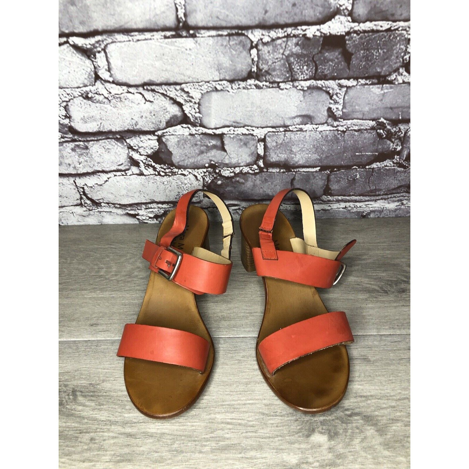 Other Mara Mei Orange Leather Ankle Strap Stacked Heeled Sandals W Size US 8 / IT 38 - 12 Thumbnail