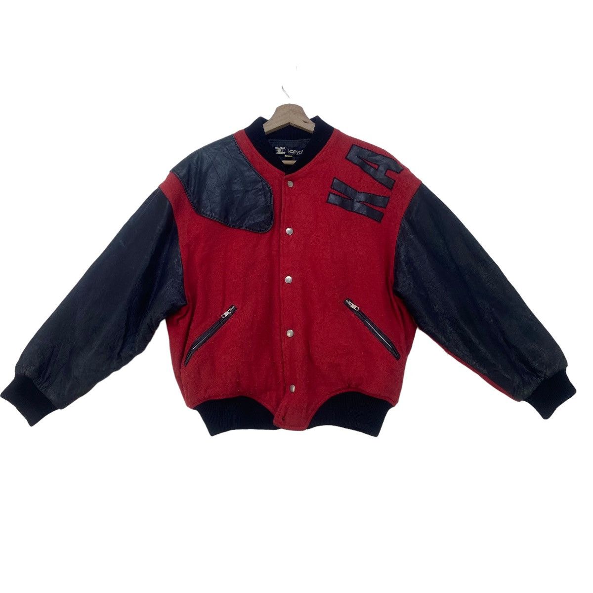 Kansai Yamamoto Vintage🔥80s Kansai Yamamoto Wool + Leather Bomber Varsity Size US S / EU 44-46 / 1 - 4 Thumbnail