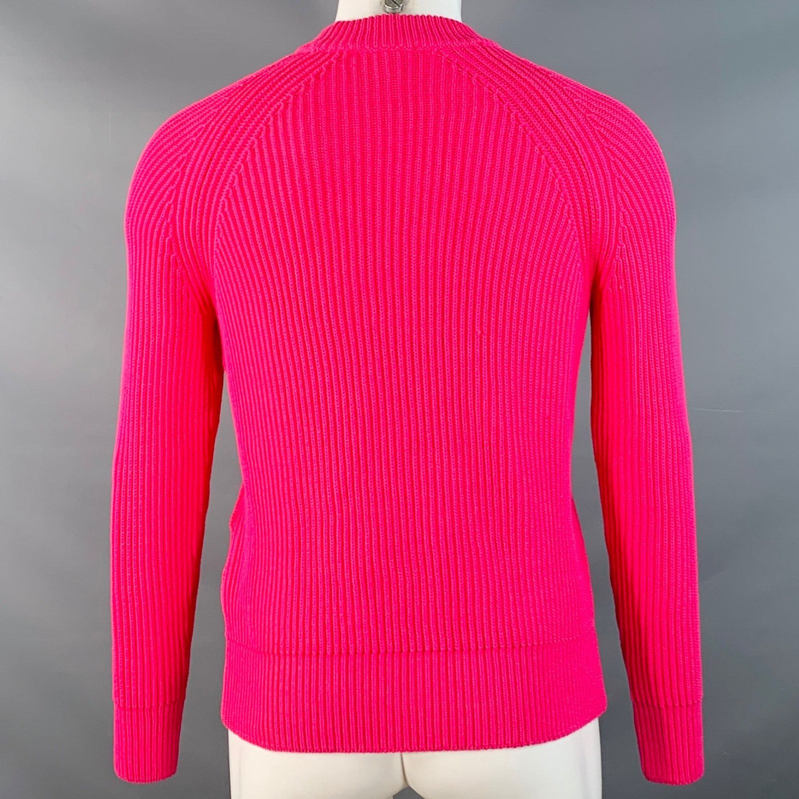 AMI Size S Fuchsia Pink Rib Knit Cotton Blend Crew Neck Sweater Size US S / EU 44-46 / 1 - 3 Thumbnail