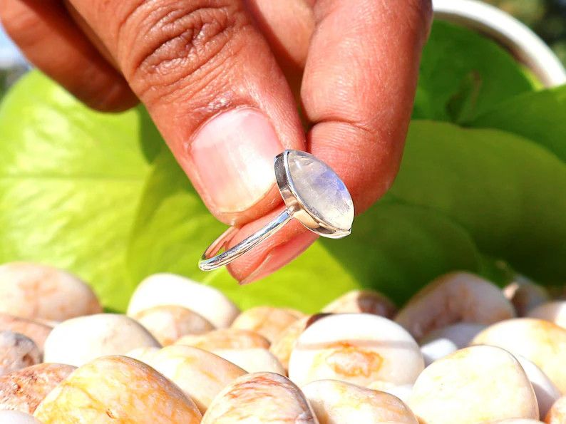 Handmade Rainbow Moonstone Ring, Handmade 925 Silver, June Birthstone Size ONE SIZE - 5 Thumbnail