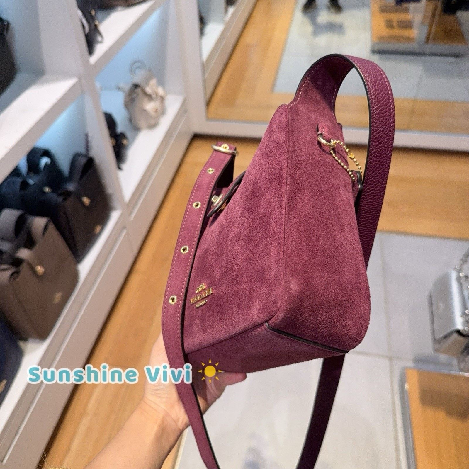 Coach NWT Coach Hadley Mini Bag Suede Maroon Purple CDB00 Size ONE SIZE - 3 Thumbnail