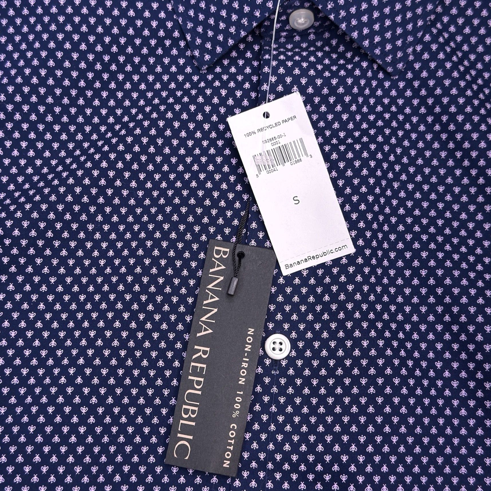 Banana Republic Banana Republic Slim Fit Shirt Mens S Blue Button-Up Non Iron Bee Print New Size US S / EU 44-46 / 1 - 6 Thumbnail
