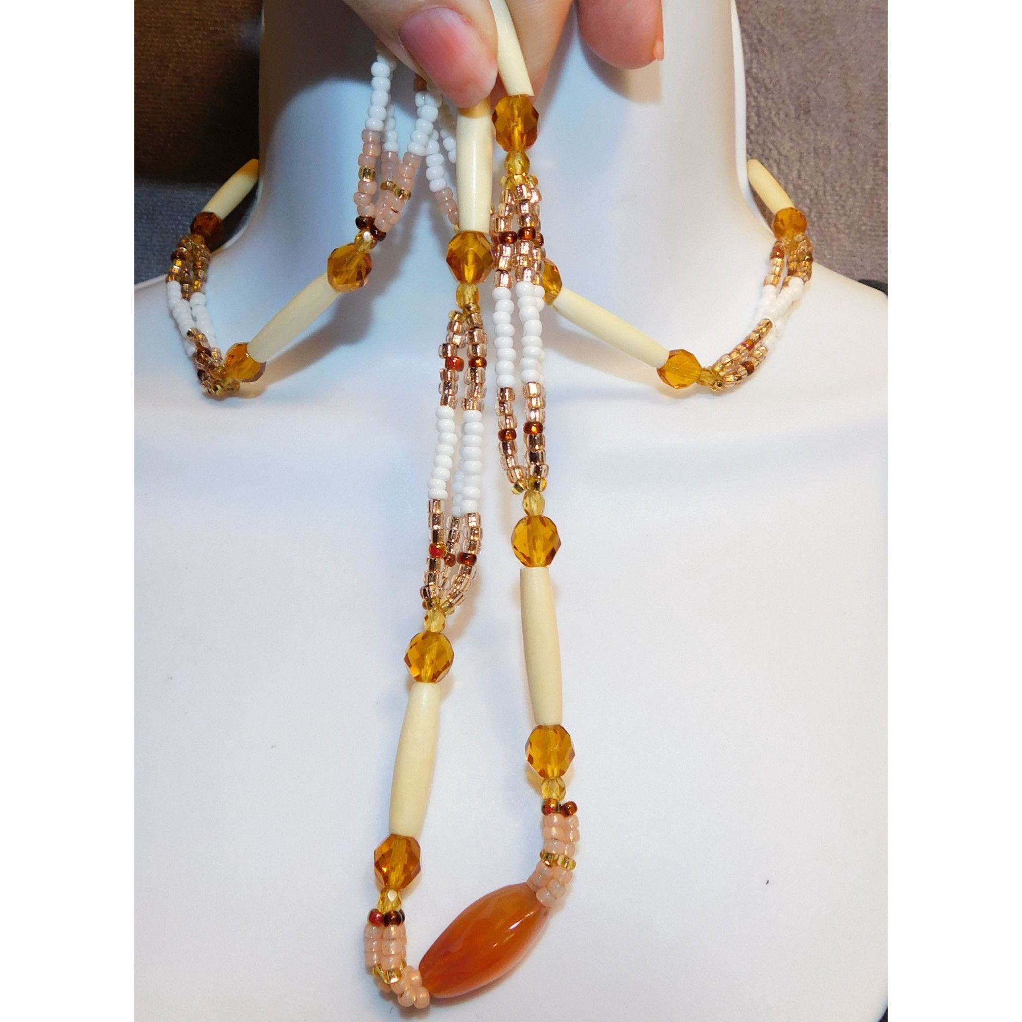 Other Amber Glass Beaded Necklace With Pink And White Accents Size ONE SIZE - 1 Thumbnail
