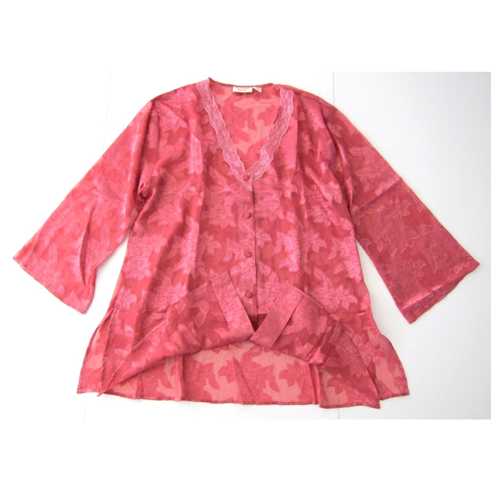 Victoria's Secret Vtg Victoria's Secret Pink Satin Floral Button Down Long Sleeve Nightgown M/L Size M / US 6-8 / IT 42-44 - 5 Thumbnail