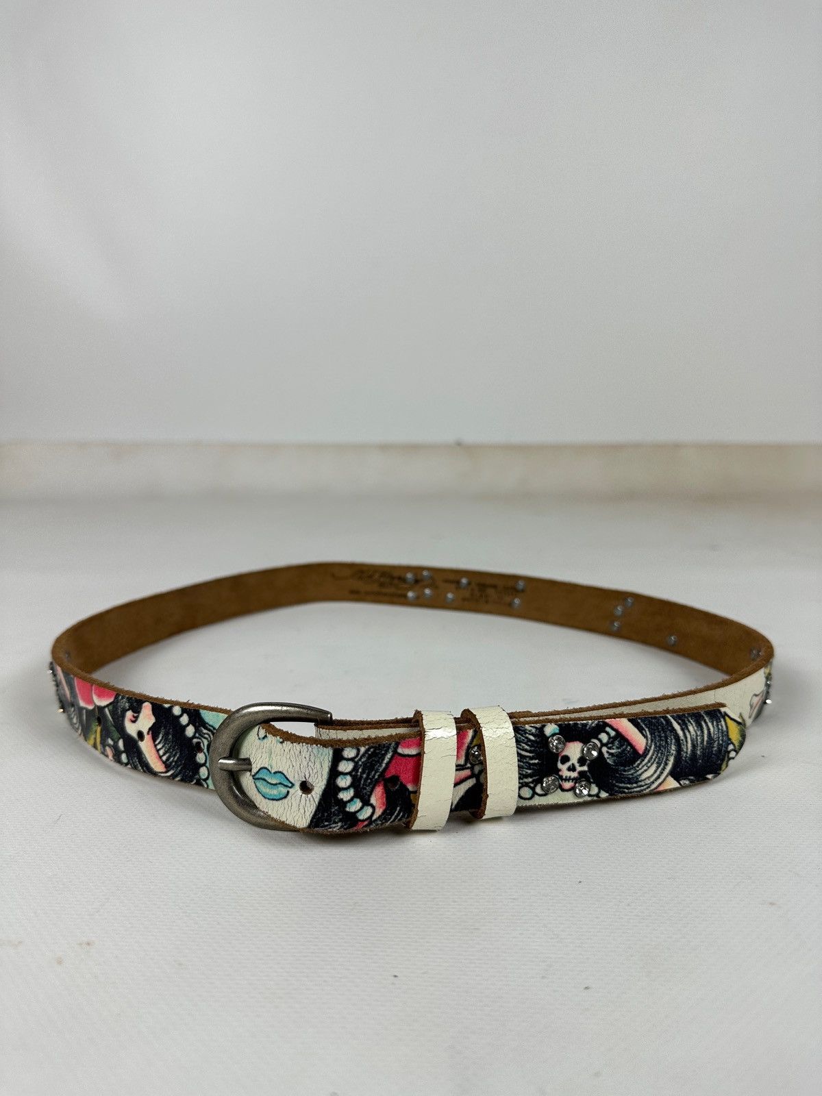 Christian Audigier Vintage Ed Hardy Rhinestones Leather Belt Size ONE SIZE - 2 Thumbnail