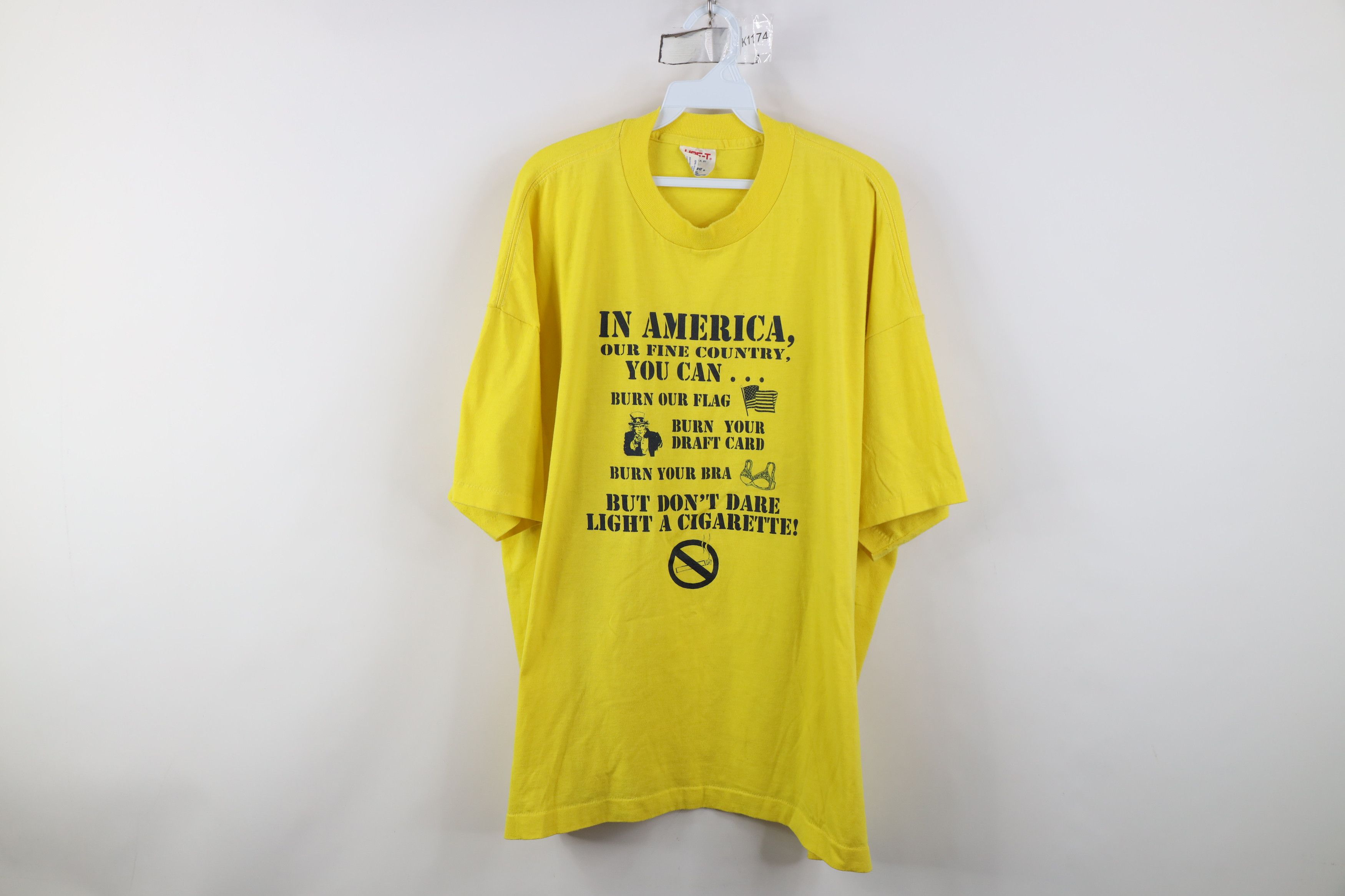 Vintage Vintage 90s Flag Bra Draft Card No Cigarette T-Shirt USA Size US XXL / EU 58 / 5 - 1 Thumbnail