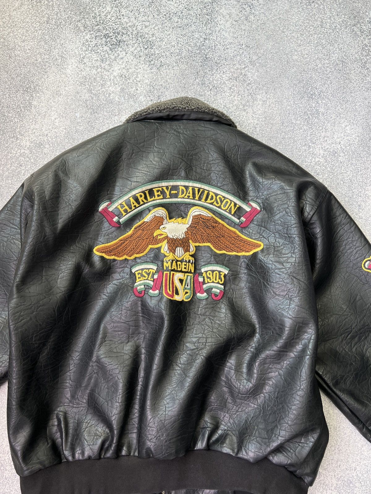 Harley Davidson × Vintage Vintage Harley Davidson Leather Jacket 90's Black Logo Mens Size US XL / EU 56 / 4 - 16 Thumbnail