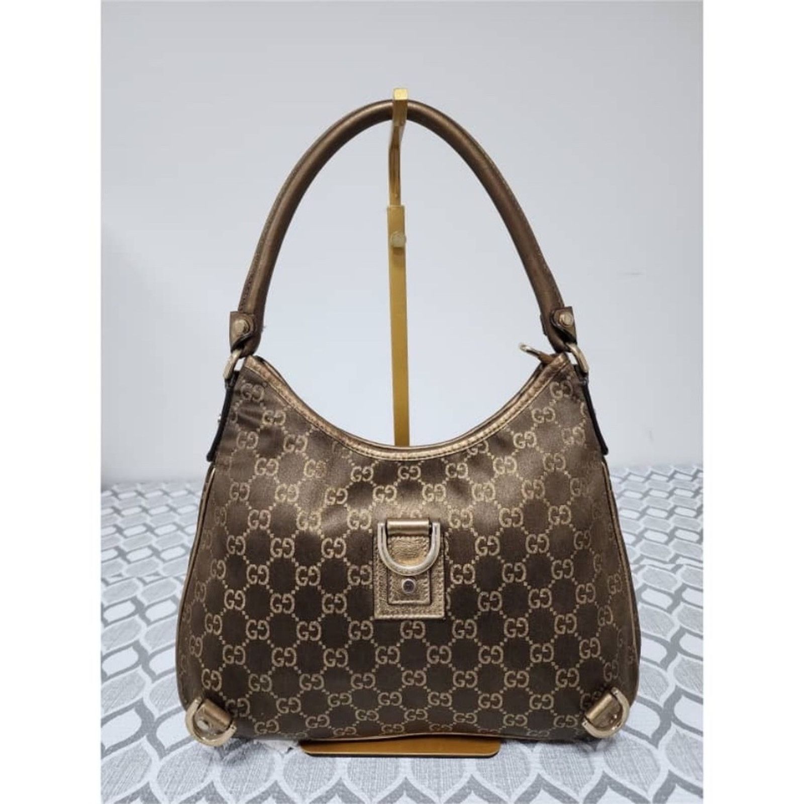 Gucci GUCCI GG Fabric Abbey Medium D-Ring Hobo Bag Gol Golden Brwn Size ONE SIZE - 6 Thumbnail