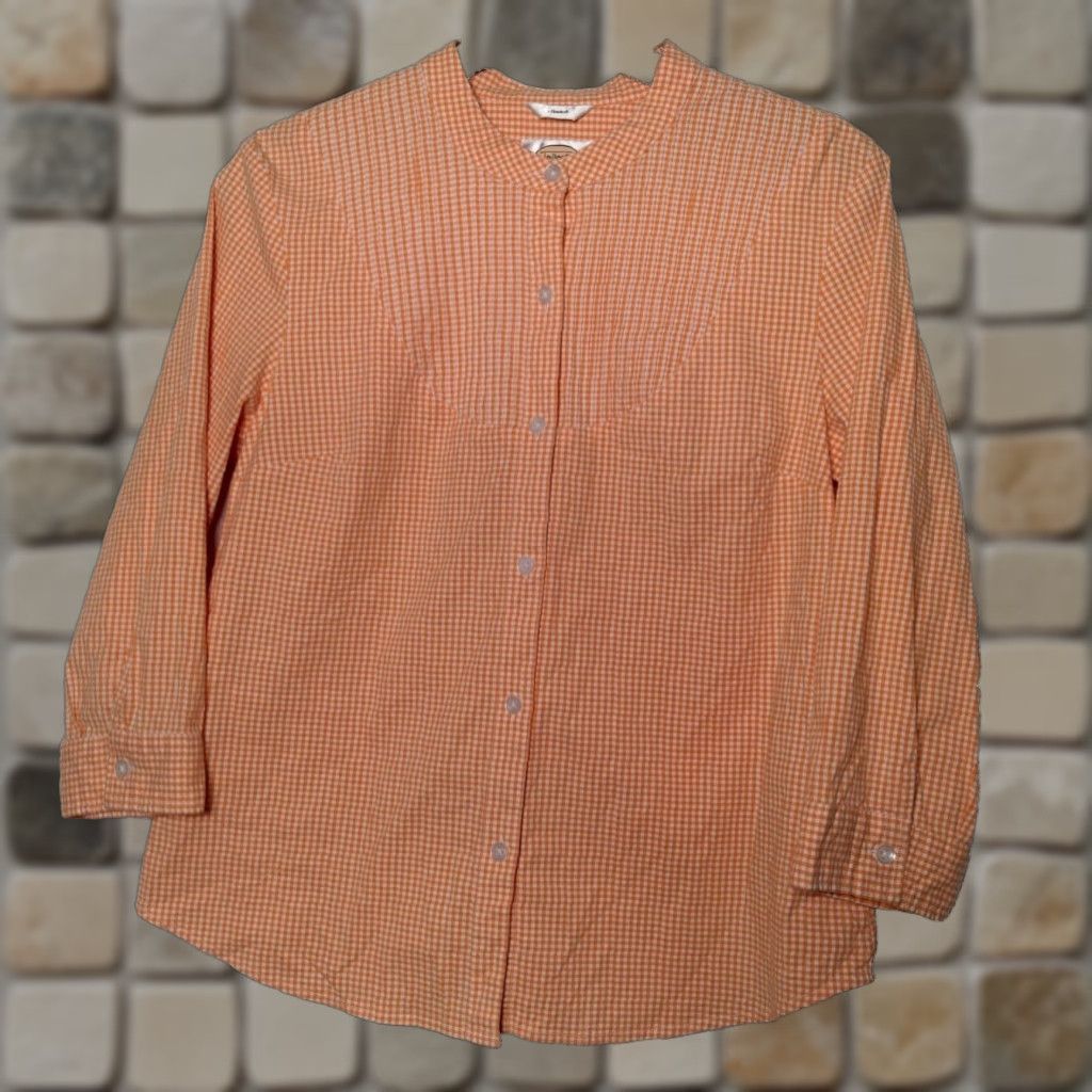 Talbots TALBOTS Blouse Women Medium Orange White Gingham Check Button-Up Pleated 3/4 Sleeve Casual Size M / US 6-8 / IT 42-44 - 1 Thumbnail
