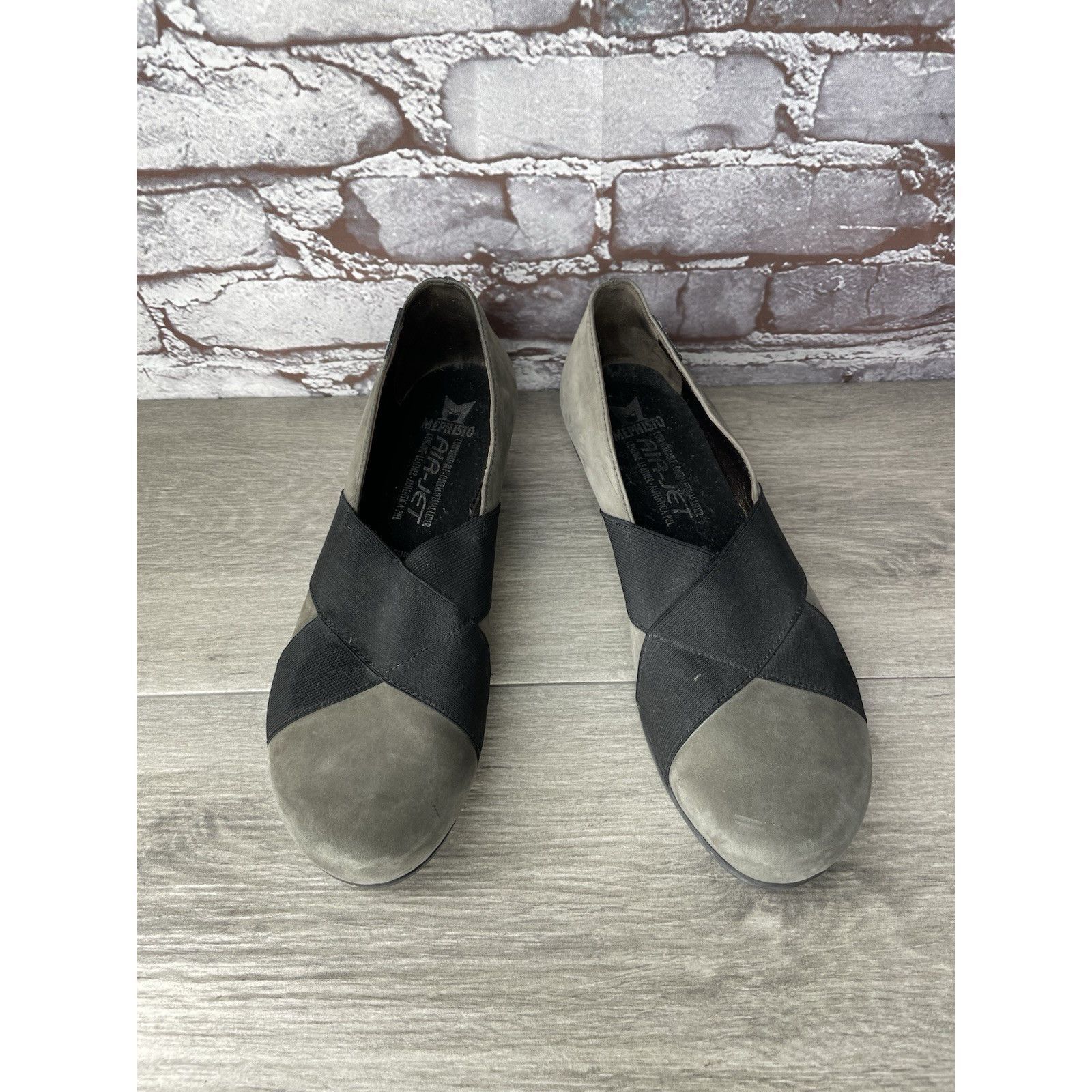 Mephisto Mephisto Aline Gray Nubuck Leather Black Strap Wedge Shoes W Size US 8.5 / IT 38.5 - 2 Thumbnail