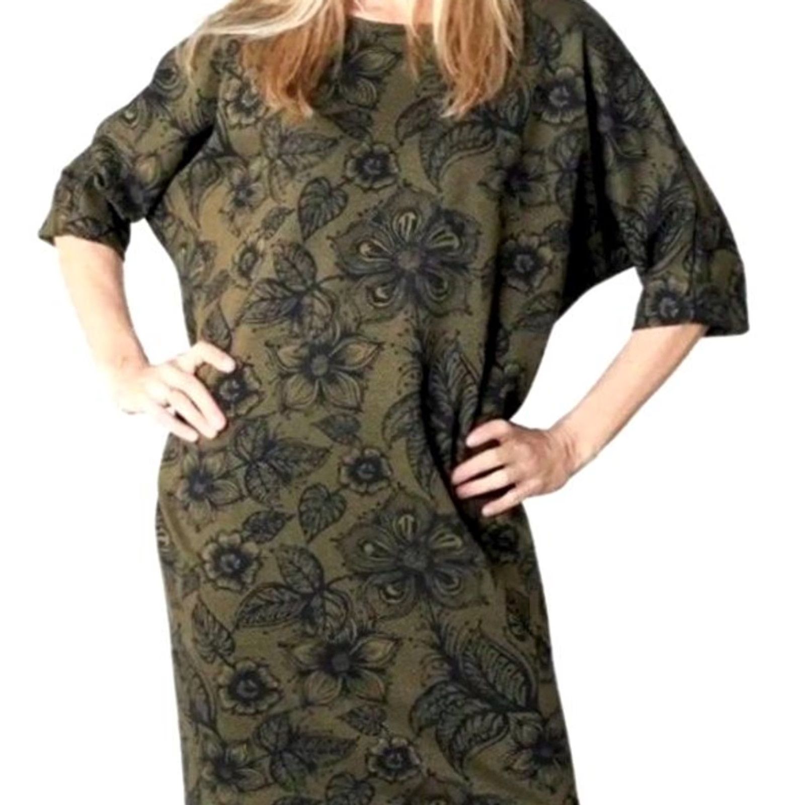 Vintage Bryn Walker Alina Dress Verde Floral Lagenlook Dress S Green Dolman Sleeve Knee Length Verdi? Size S / US 4 / IT 40 - 2 Thumbnail