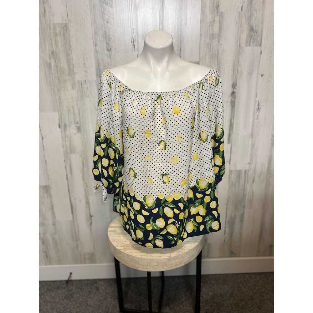 Other Naif Lemon Print Off Shoulder Blouse Women’s Size 1X Polka D Size XL / US 12-14 / IT 48-50 - 1 Thumbnail
