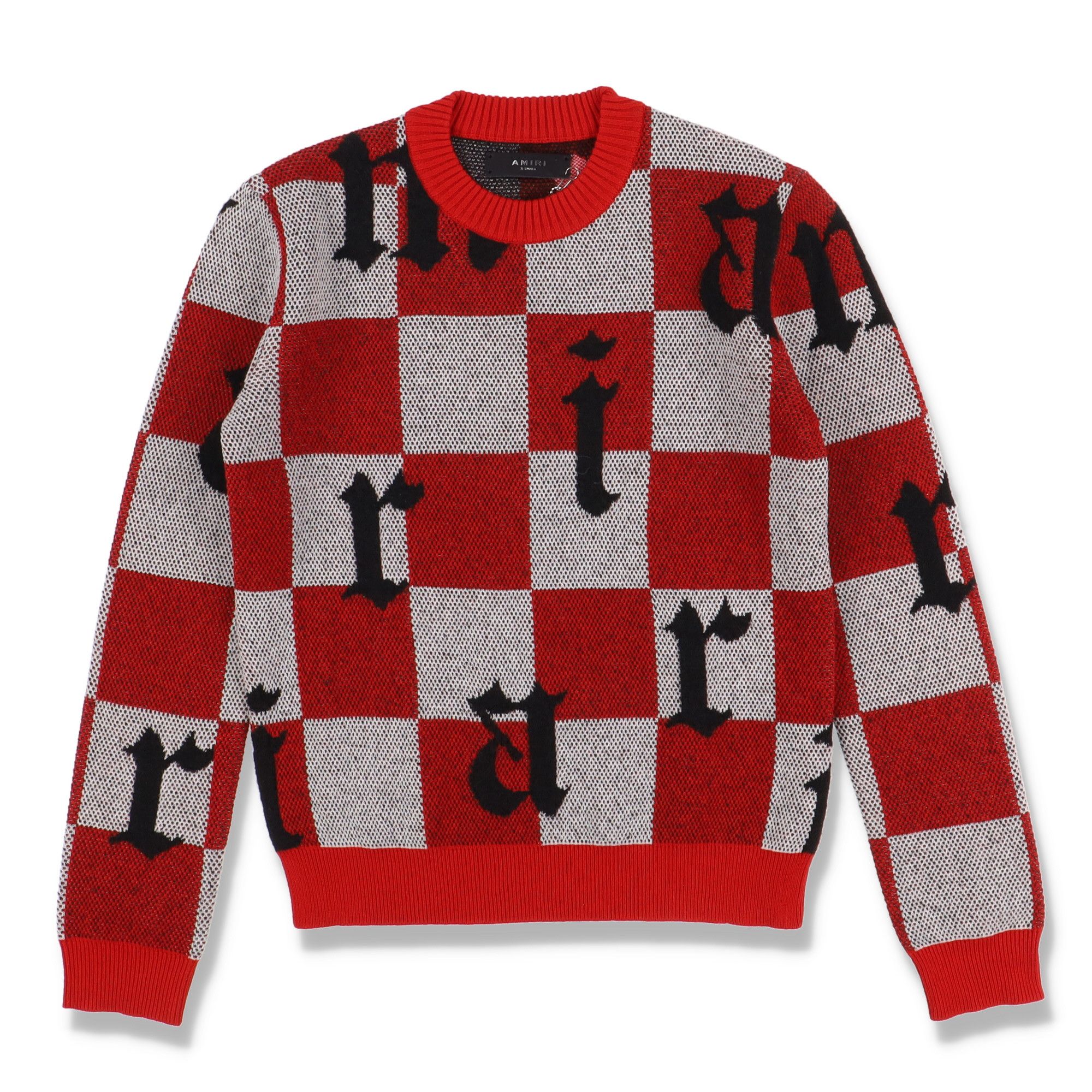 Image of Amiri Red Checked Cashmere Logo Sweater, Men's (Size XS)