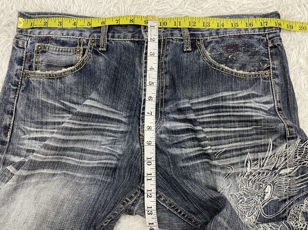Japanese Brand Dragon Embroidered & Flowers Printed Flare Jeans Pant Size US 36 / EU 52 - 11 Thumbnail