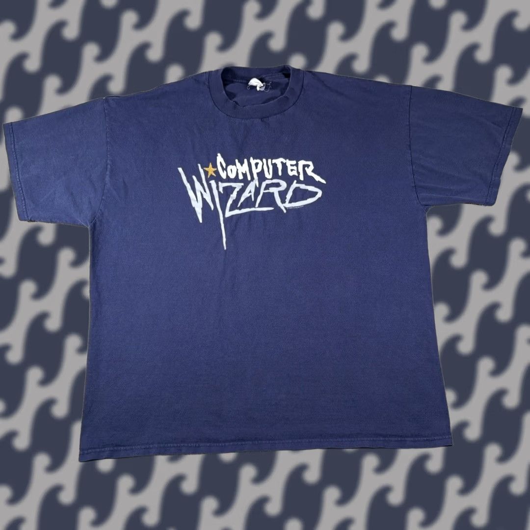 Jerzees VINTAGE 90s Computer Wizard Graphic T Shirt JERZEES Adult XL Blue Men Regular Short Sleeve Crew Neck Size US XL / EU 56 / 4 - 1 Thumbnail
