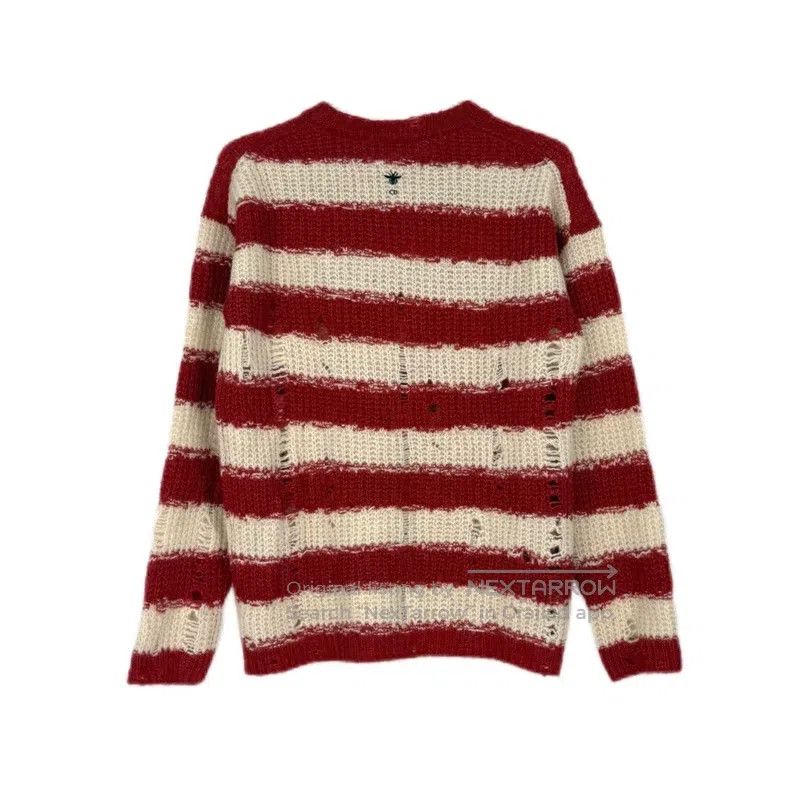 Dior Dior Red and white striped embroidered bee alpaca wool mul Size S / US 4 / IT 40 - 2 Thumbnail