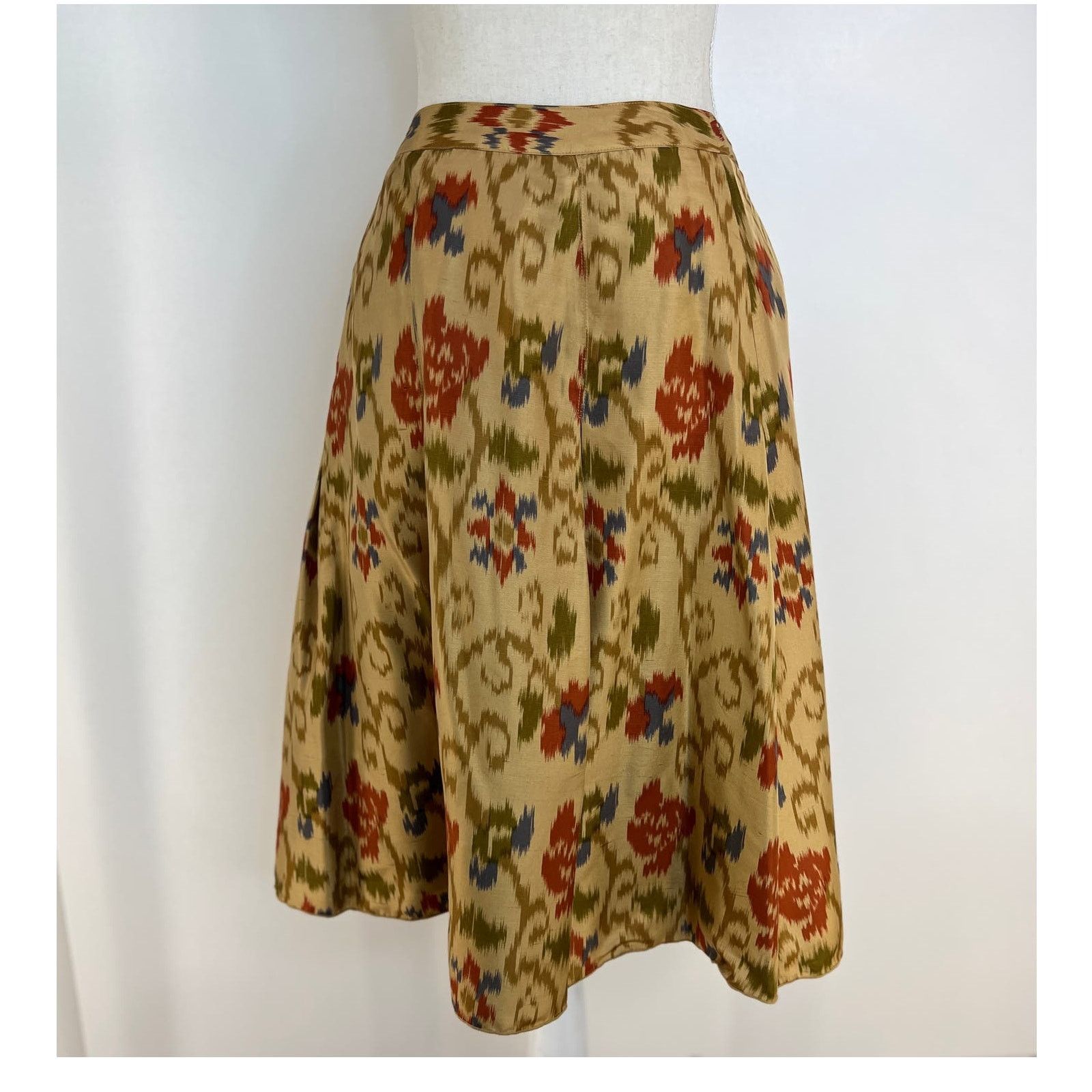 J. Jill J. Jill Silk Ikat Printed Skirt Knee Length Mini Floral Size 32" / US 10 / IT 46 - 5 Thumbnail