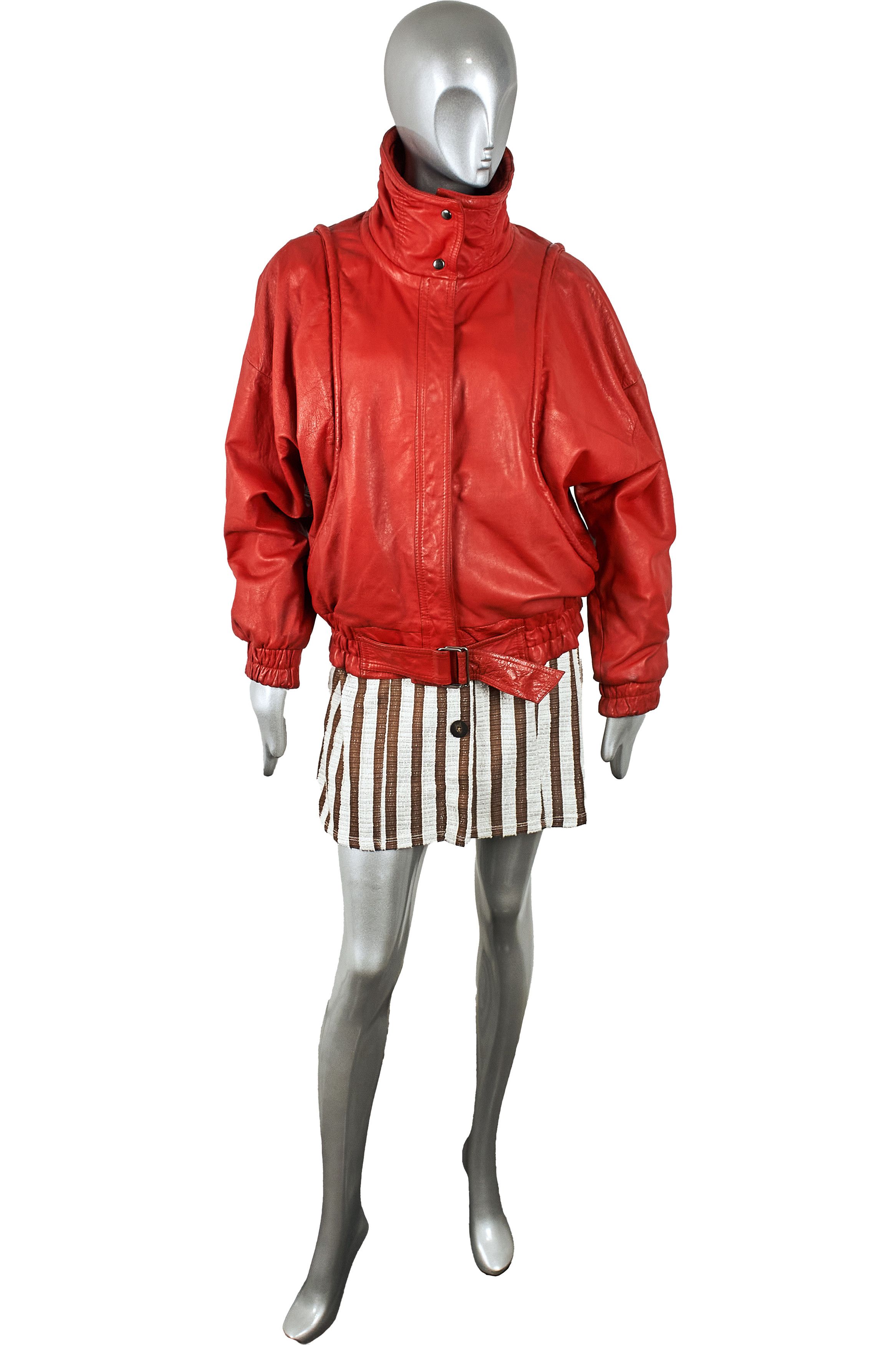 Vintage Authentic 80s Vintage Red Leather Oversized Bomber Jacket Size M / US 6-8 / IT 42-44 - 2 Thumbnail
