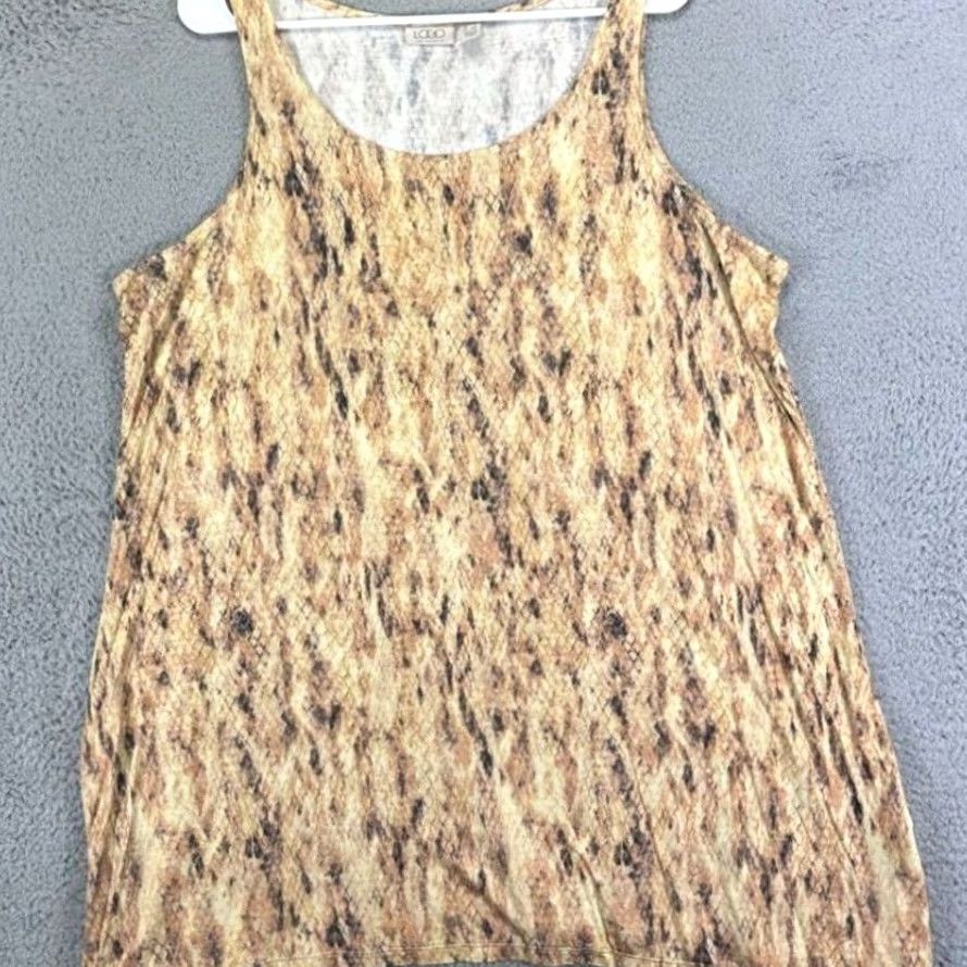 Vintage LOGO by Lori Goldstein Shirt Womens 1X Plus Tan Tank Snake Print Sleeveless Ladies Top Size XL / US 12-14 / IT 48-50 - 2 Thumbnail