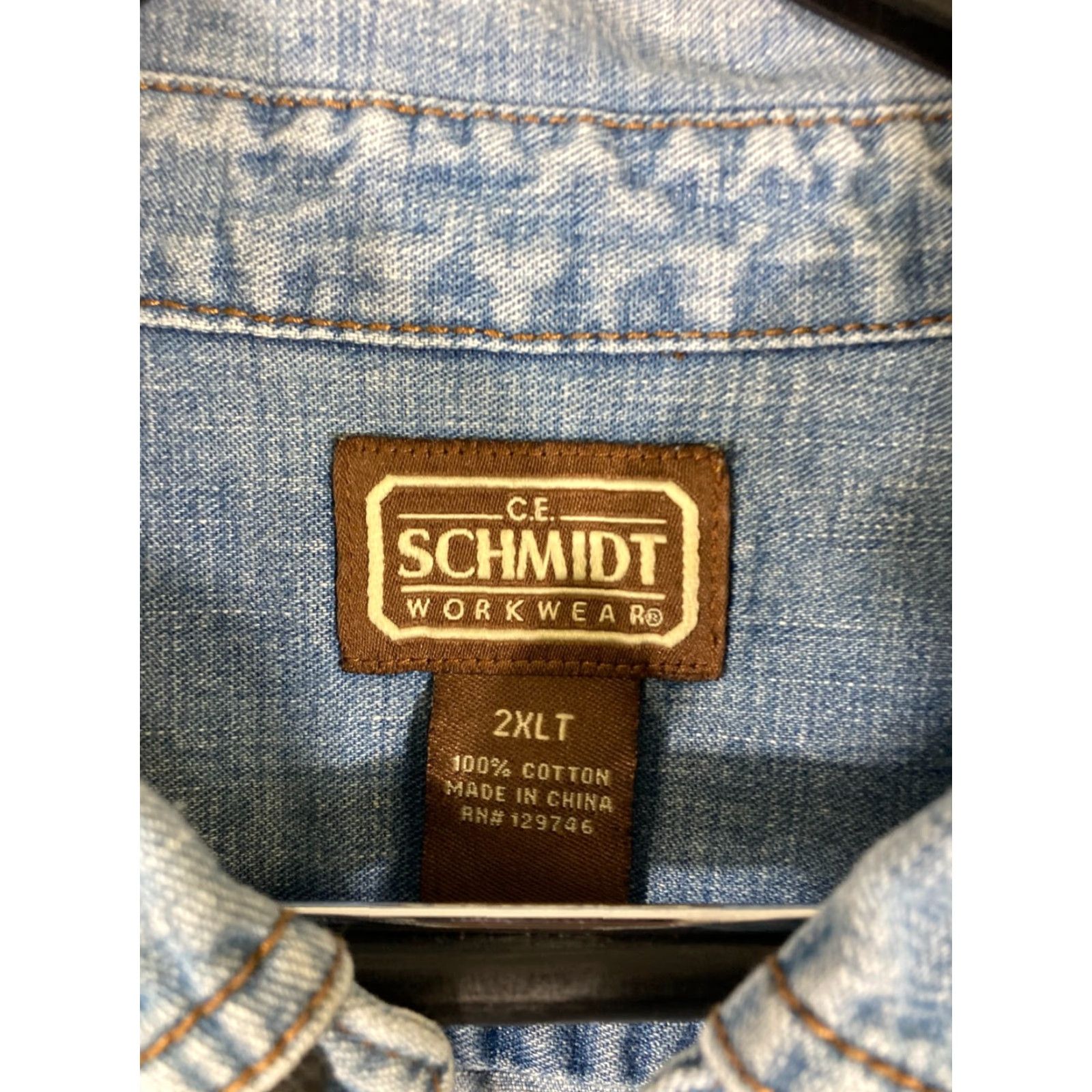 Denime C.E. Schmidt Workwear Button Down Shirt Mens 2XLT Blue Denim Long Sleeve Pockets Size US XXL / EU 58 / 5 - 5 Thumbnail