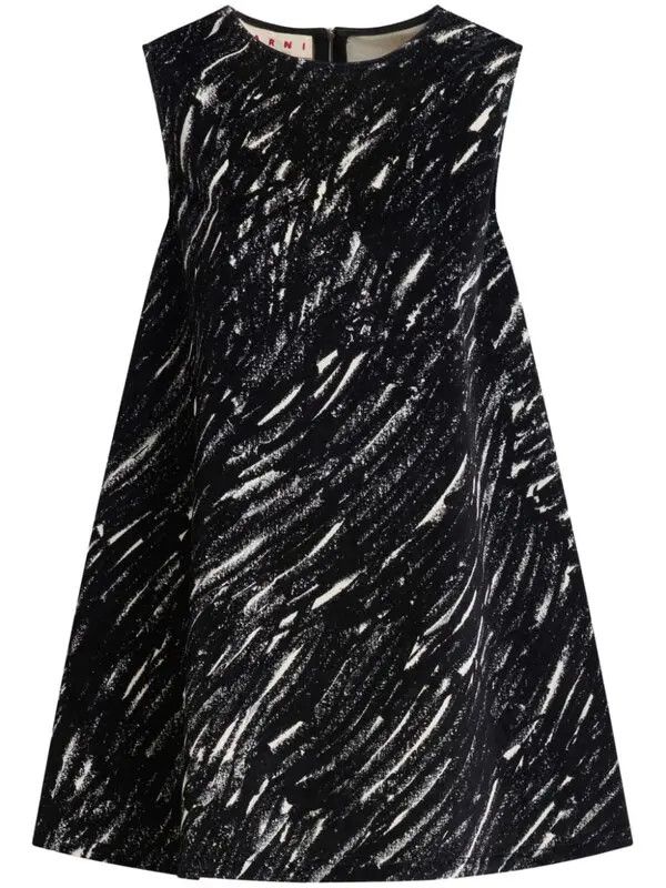 Marni o1w1db11125 Abstract Print Mini Dress in Black Size L / US 10 / IT 46 - 1 Thumbnail