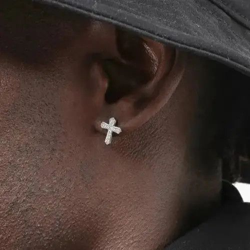 Japanese Brand Men's stud earrings in the form of crosses with stones Size ONE SIZE - 1 Thumbnail