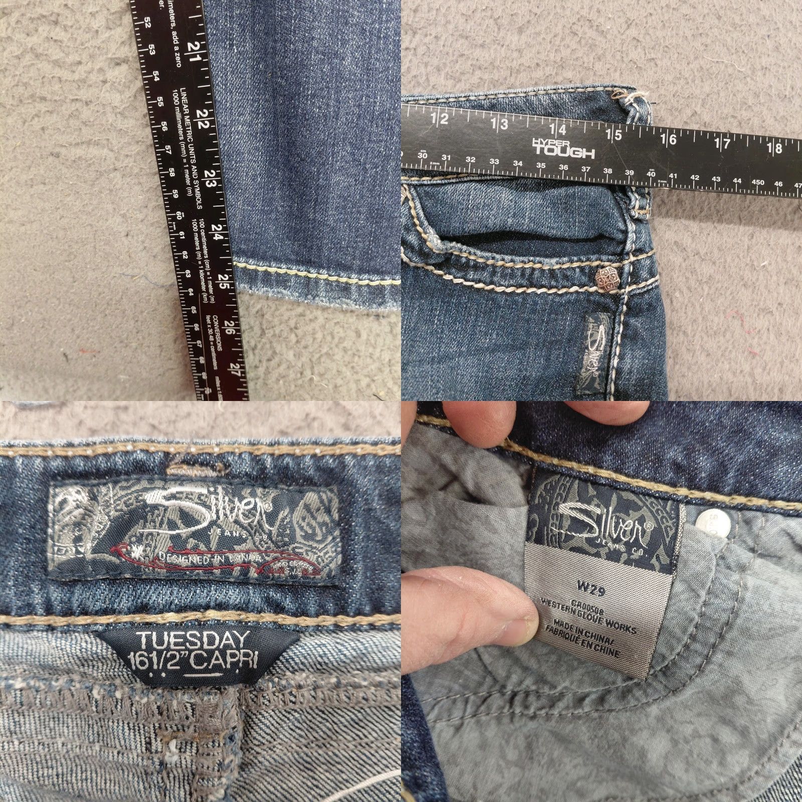 Vintage Silver Jeans Tuesday Capri Women 29 Blue Dark Wash Denim Casual Size 29" - 8 Thumbnail