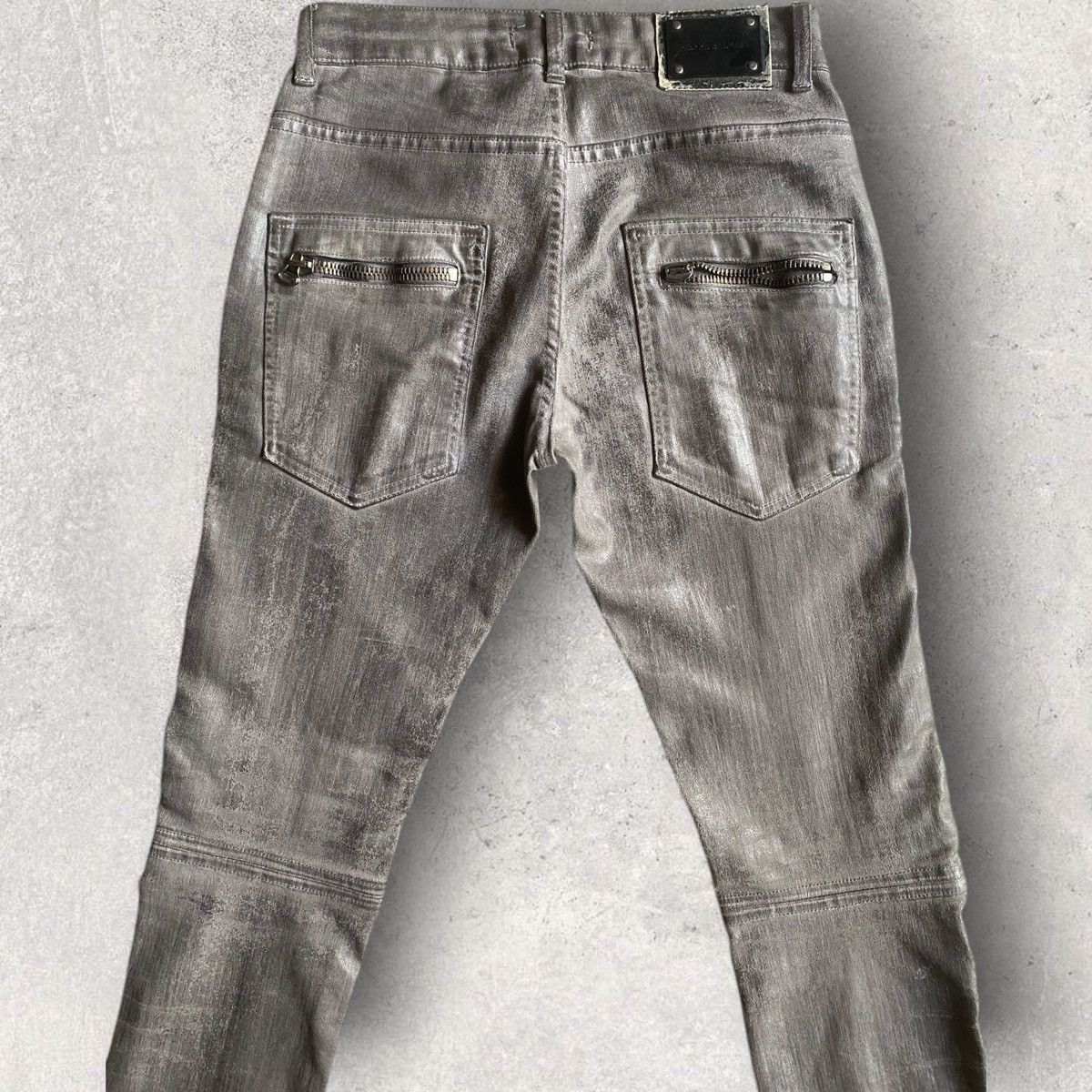 Balmain AW12 Balmain Grey Wax Biker Jeans Size US 29 - 4 Thumbnail