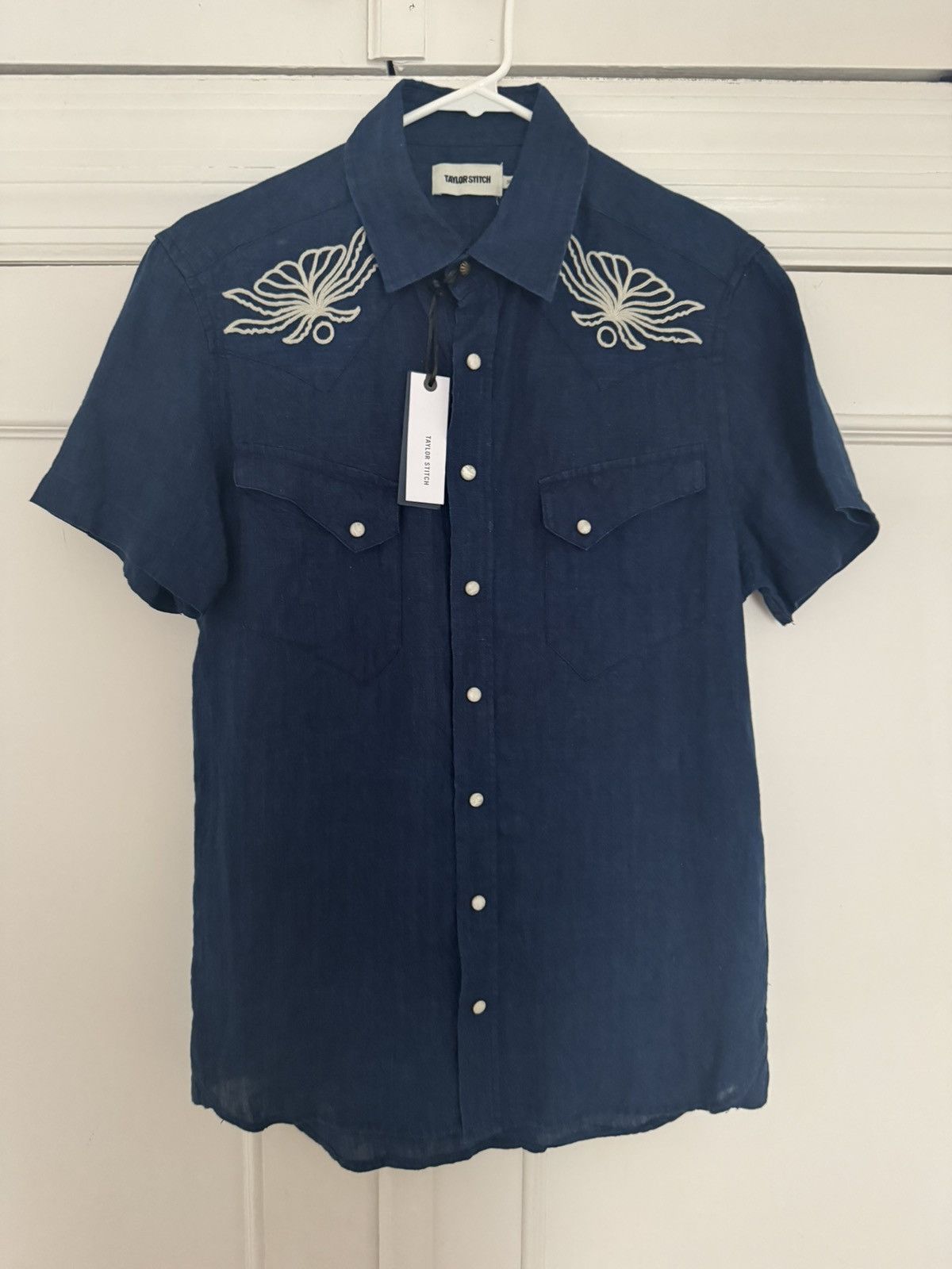 Taylor Stitch Taylor Stitch Embroidered Short Sleeve Western Indigo Linen Size US XS / EU 42 / 0 - 1 Thumbnail