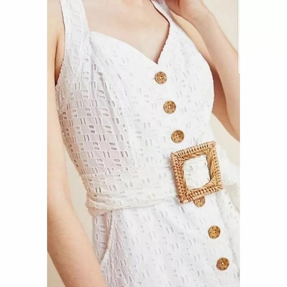 Anthropologie New Anthropologie Belted Eyelet Lace Romper $160 White Sz 0 Size 25" / US 0 / IT 36 - 2 Thumbnail
