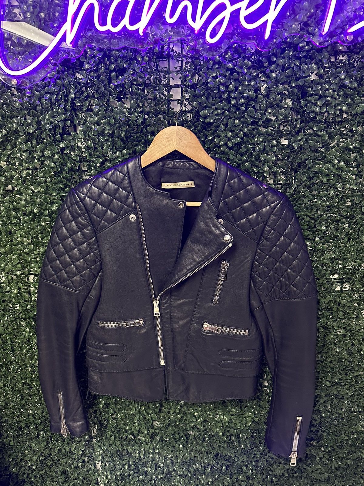 image of Balenciaga Leather Jacket Black, Women's (Size Small)