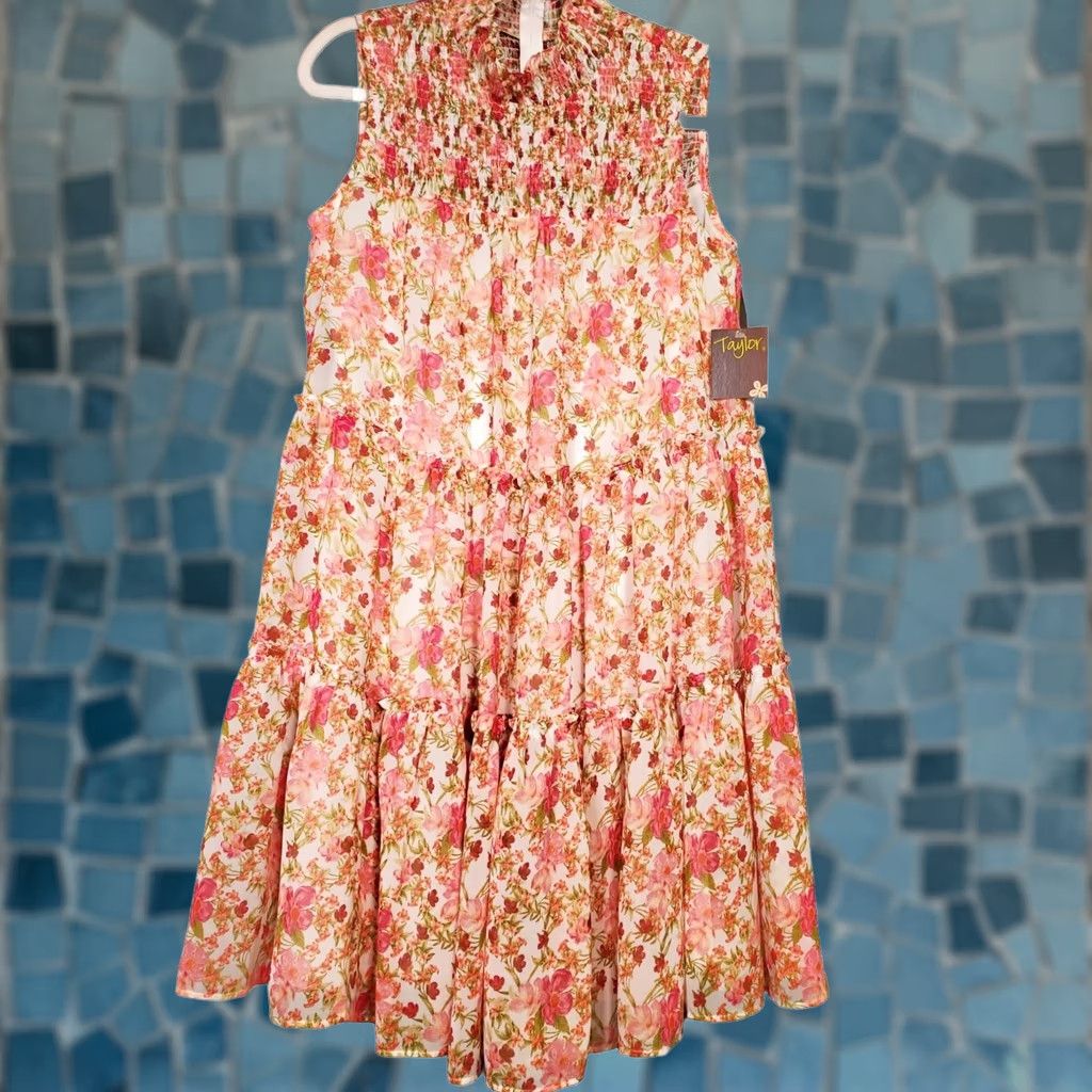 Vintage Taylor Sleeveless Floral Mini Dress Smocked Mock Neck Tiered Ruffled Women's M New Size M / US 6-8 / IT 42-44 - 1 Thumbnail