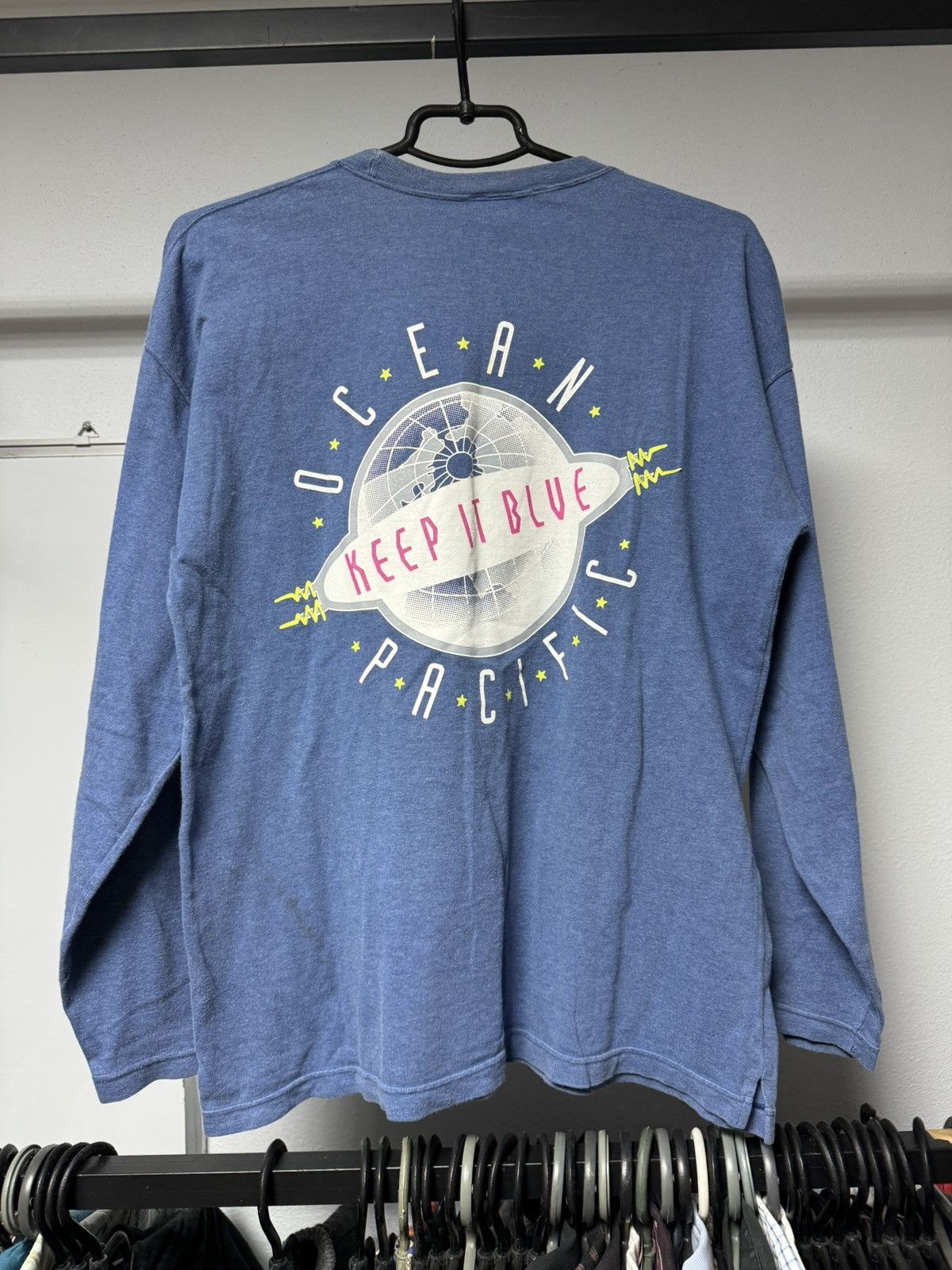 Ocean Pacific Vintage Ocean Pacific Big Logo Long-sleeve Keep In Blue Surf Size US L / EU 52-54 / 3 - 1 Thumbnail