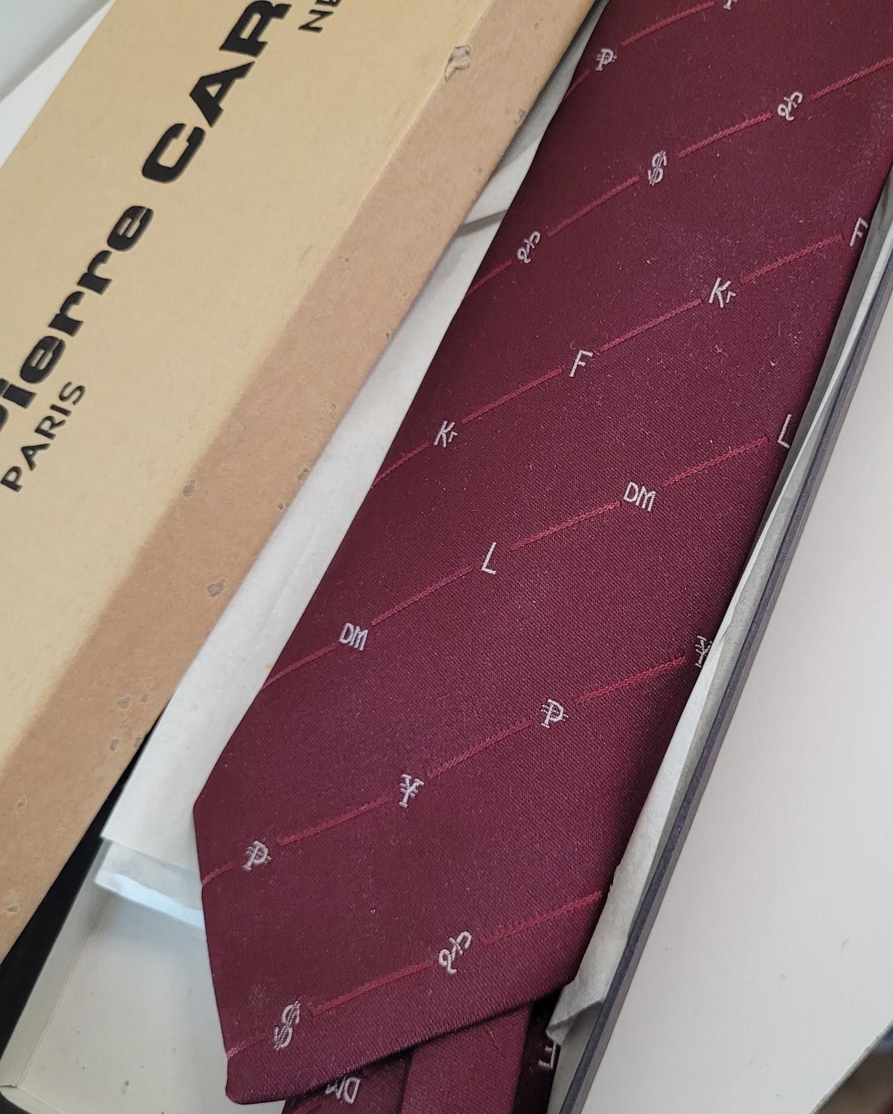 Pierre Cardin Pierre Cardin Necktie Maroon w/ White Currency Symbols & Box Size ONE SIZE - 4 Thumbnail