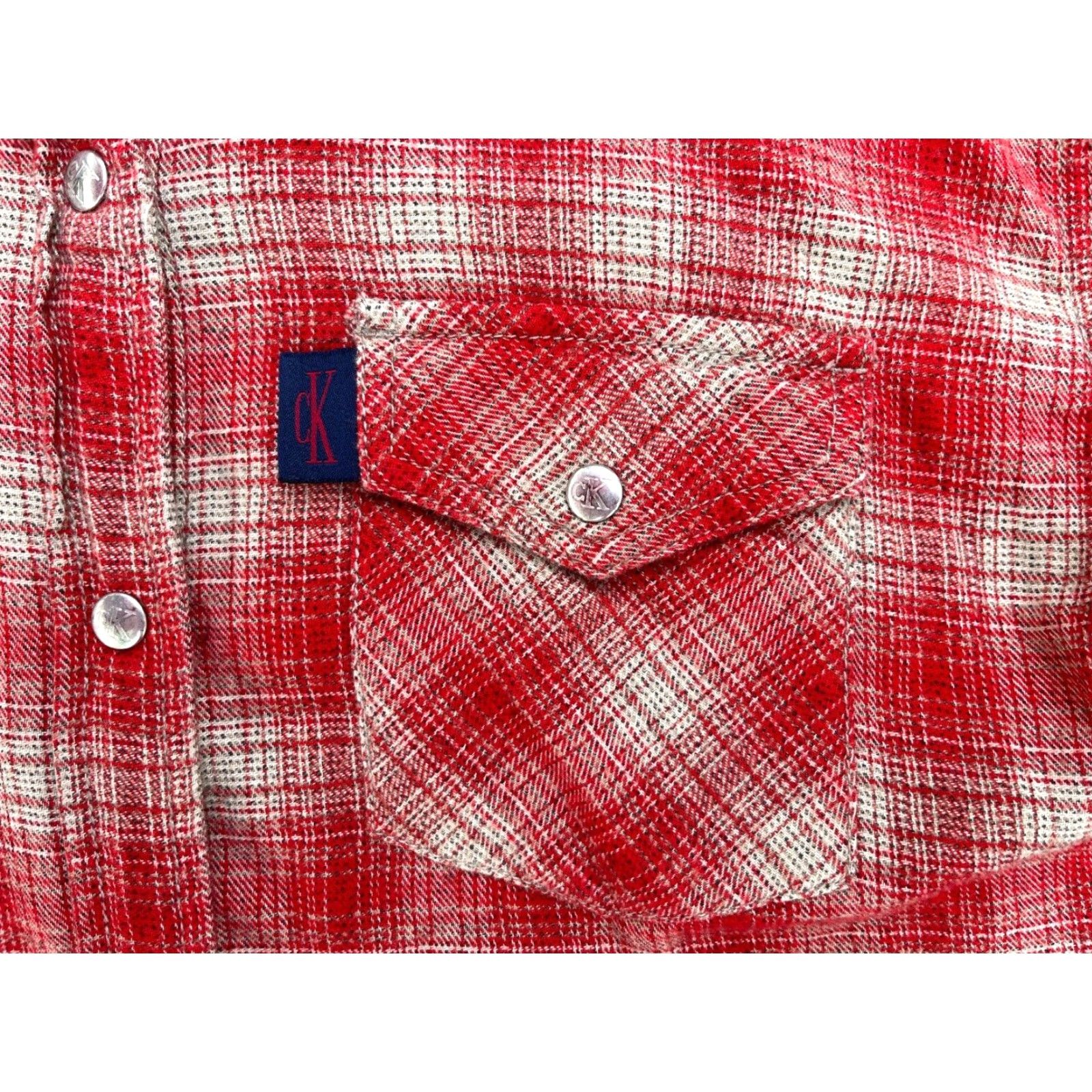 Calvin Klein VINTAGE Calvin Klein Western Shirt Plaid Pearl Snap 90s Women's Size M Red Cotton Flannel Pockets Button-Up Size M / US 6-8 / IT 42-44 - 4 Thumbnail