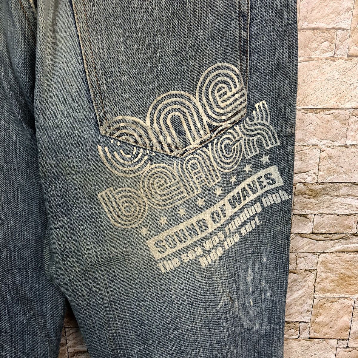 Japanese Brand One Beach Blue Distressed Denim Pants #A130 Size US 31 - 22 Thumbnail