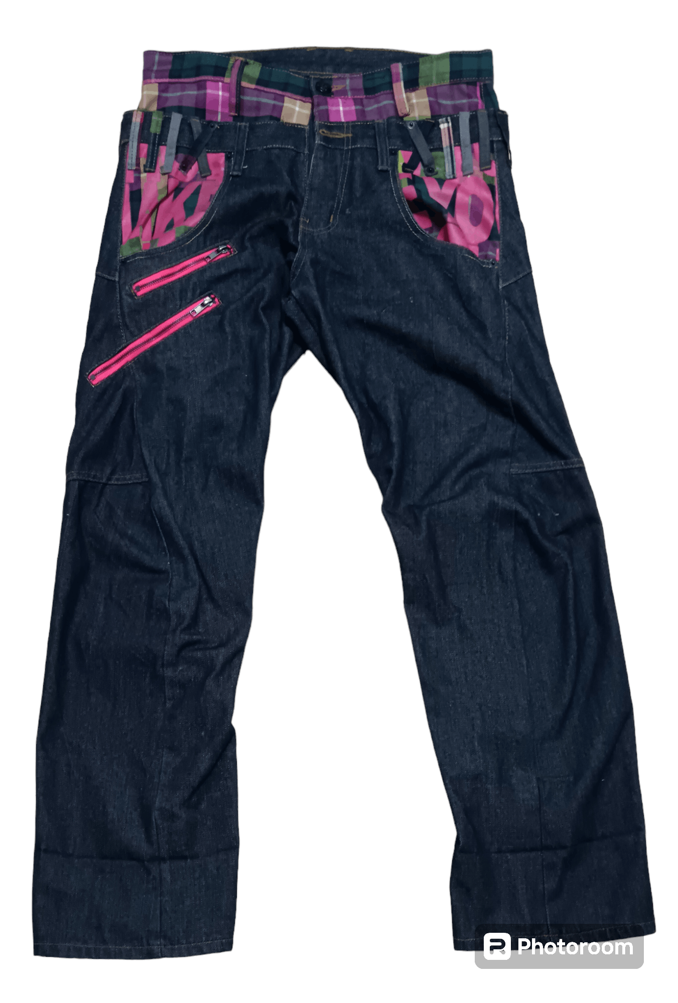 UP START TARTAN DOUBLE WAIST MULTIPOCKET JEANS